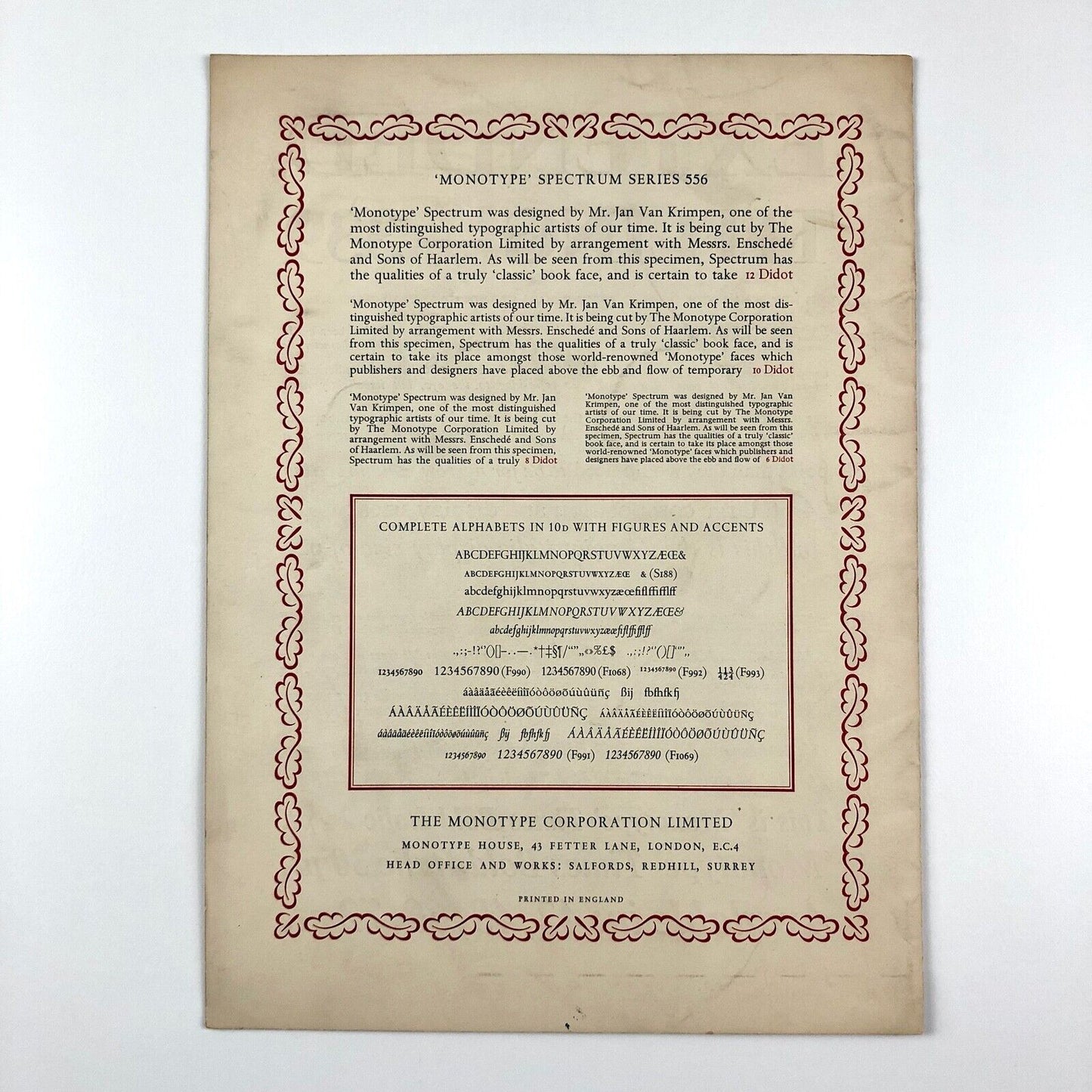 Monotype matrix-making | 1955 type specimen booklet | Will Carter, Ashley Havinden