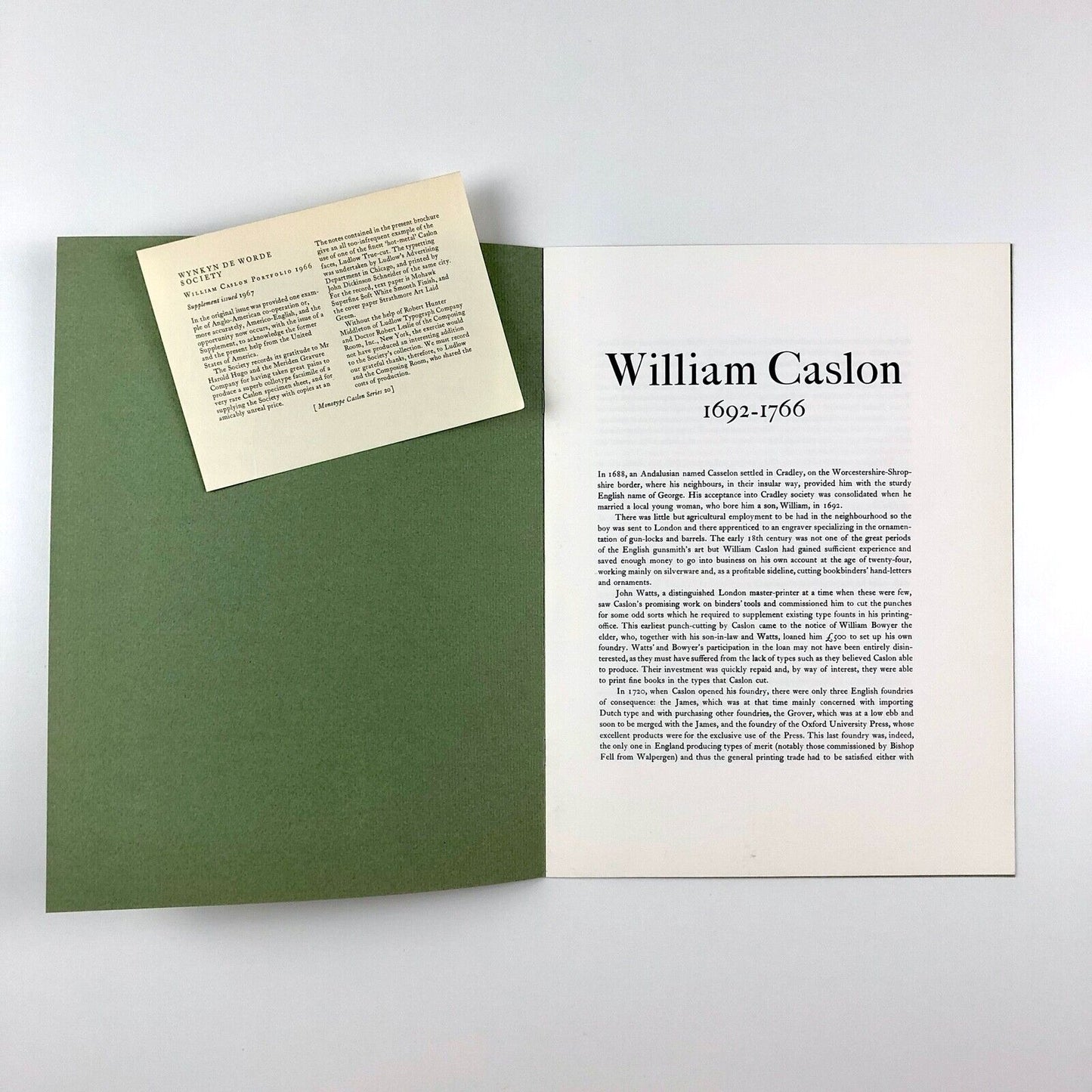 William Caslon 1766–1966 | Wynkyn de Worde | Portfolio with nine inserts, 1966