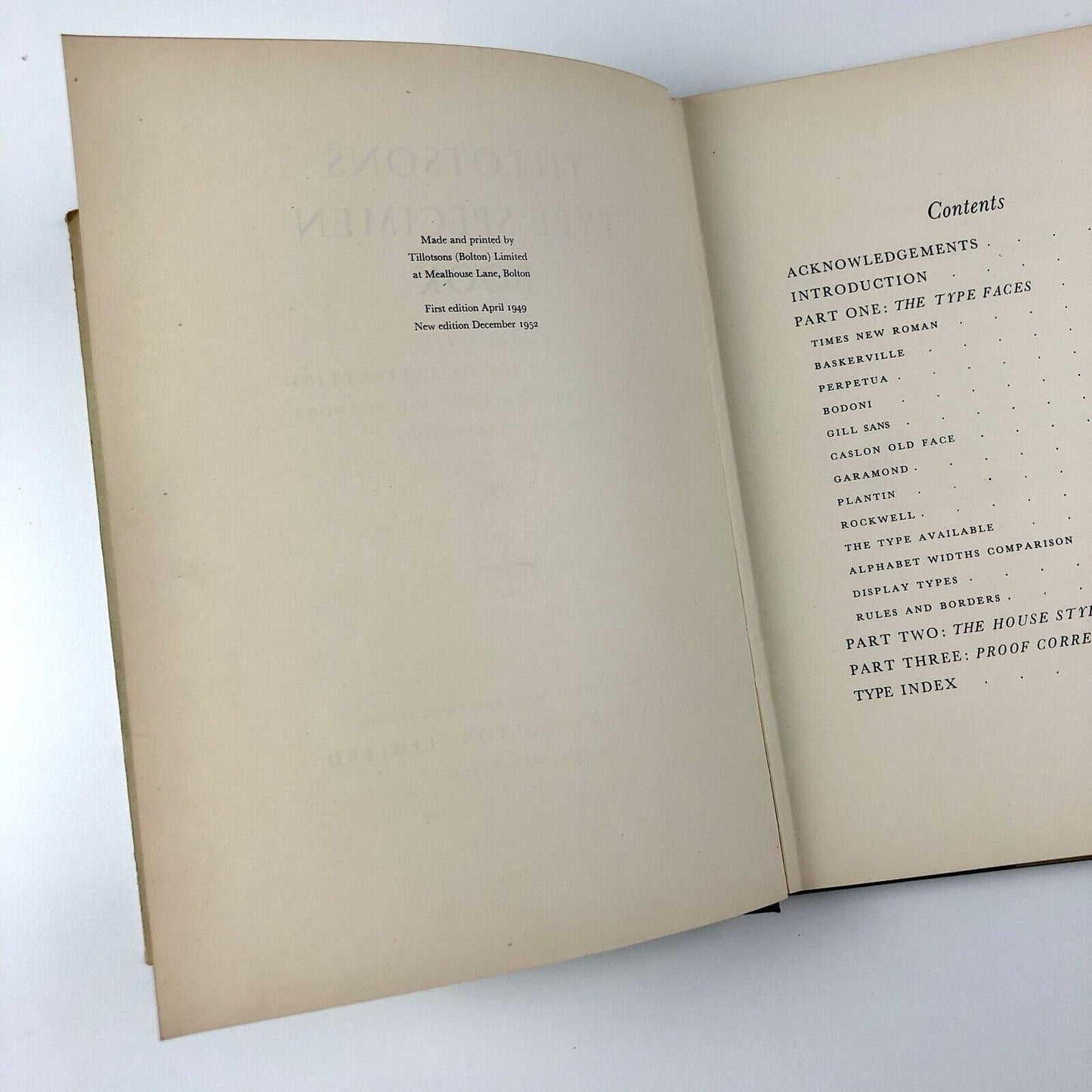 Tillotsons Type Specimen book new edition | December 1952