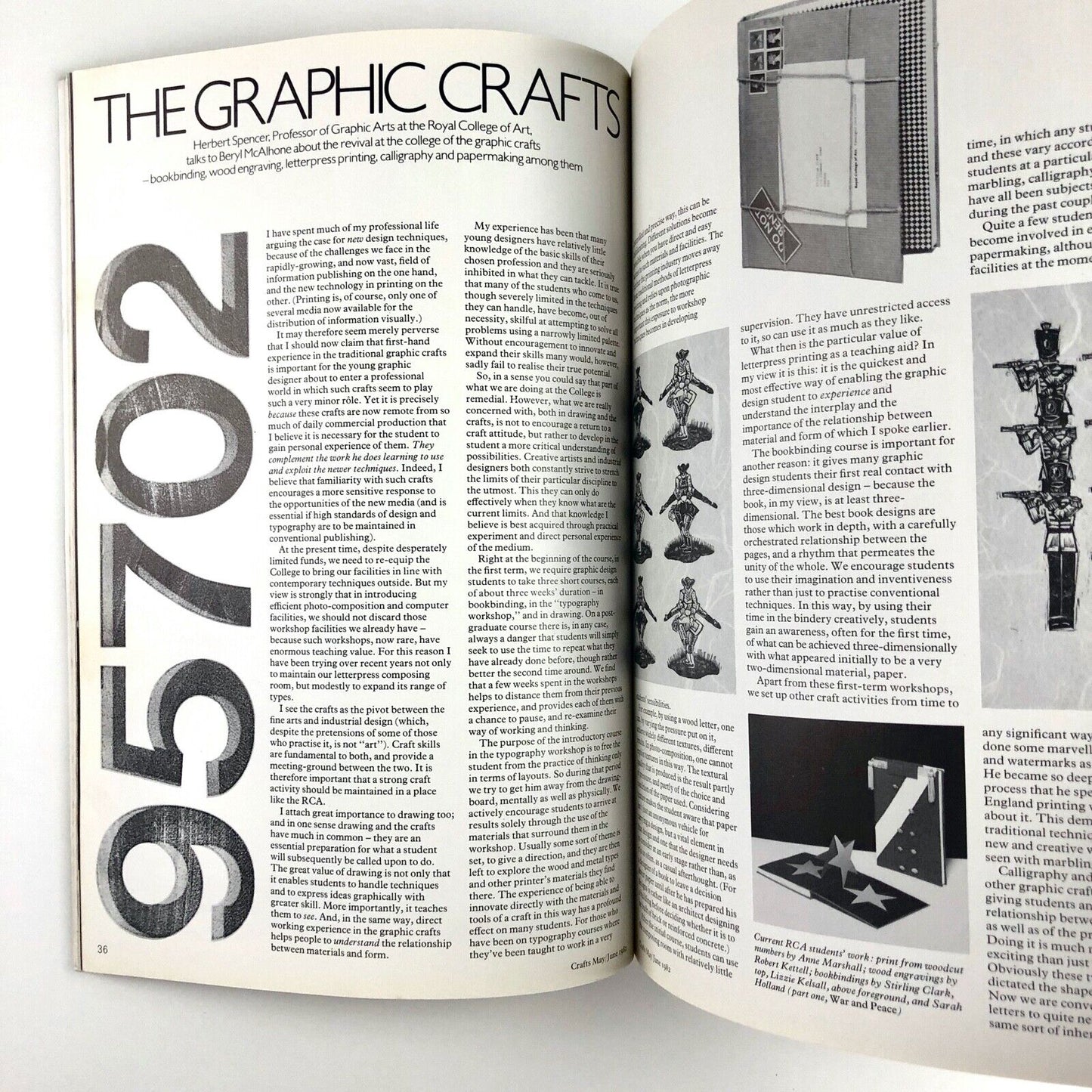Crafts magazine | Crafts Council | No 56, May/June 1982 Includes articles on Bernard Leach, architectural lettering, private presses, Ironwork at the V&A, Susan Bosence