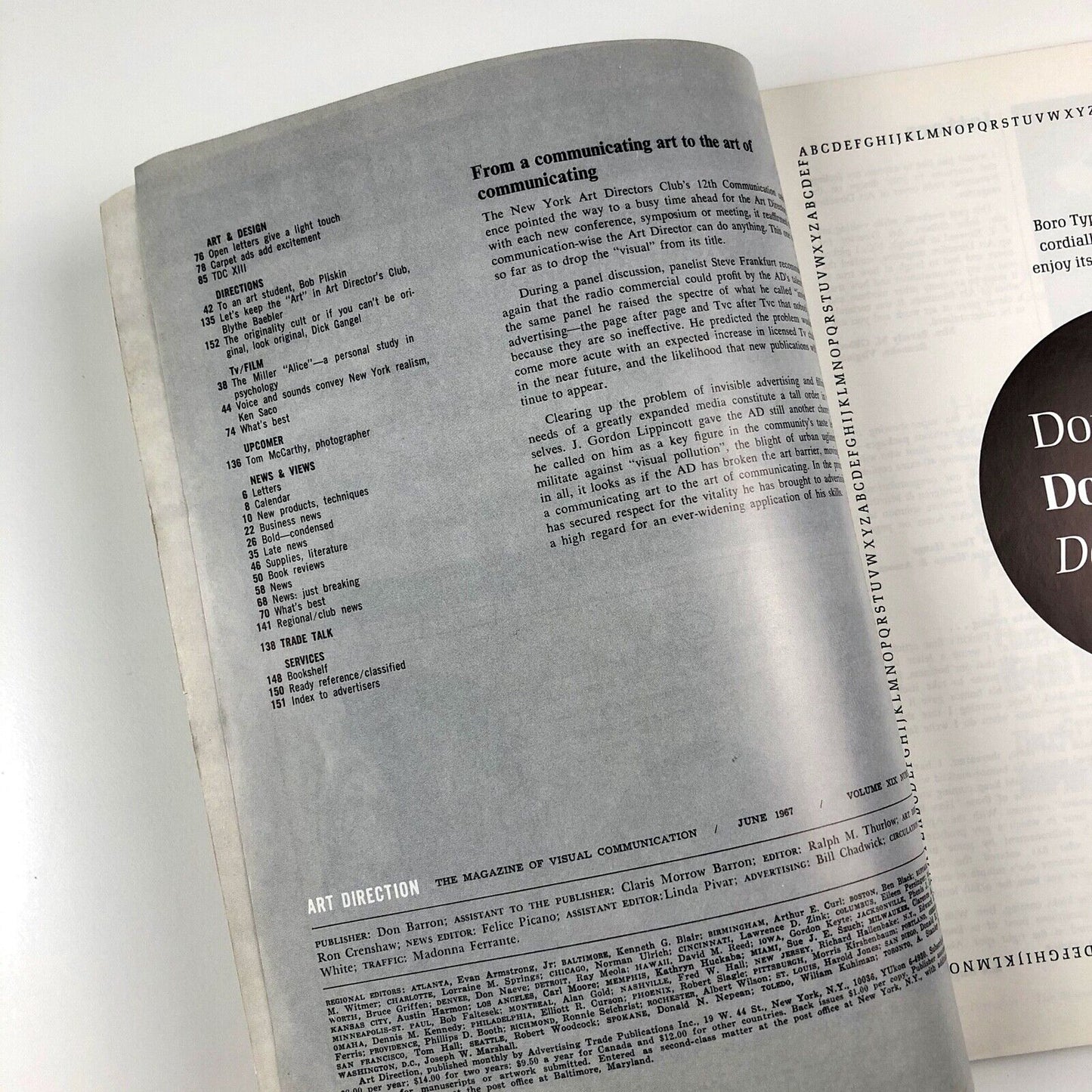Art Direction Magazine of Visual Communication | June 1967 | Crawford Dunn quote