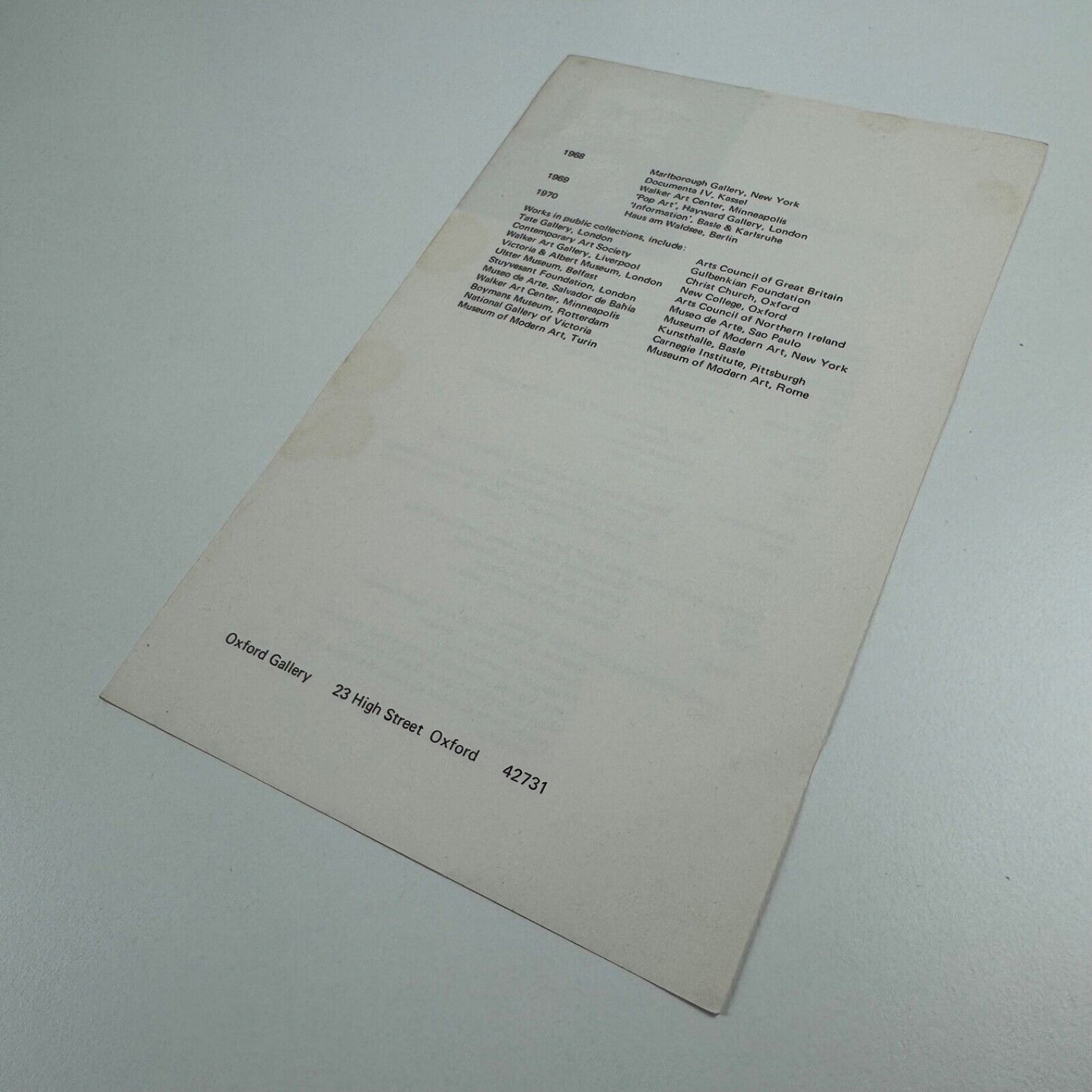 Leaflet on Joe Tilson from Oxford Gallery, Oxford. Undated presumed to be 1970s