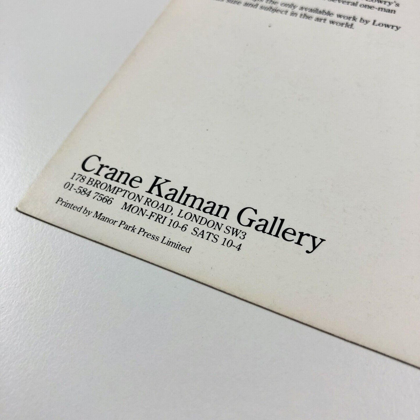 L.S. Lowry. | Promotional card for exhibition held at Crane Kalman Gallery | Undated