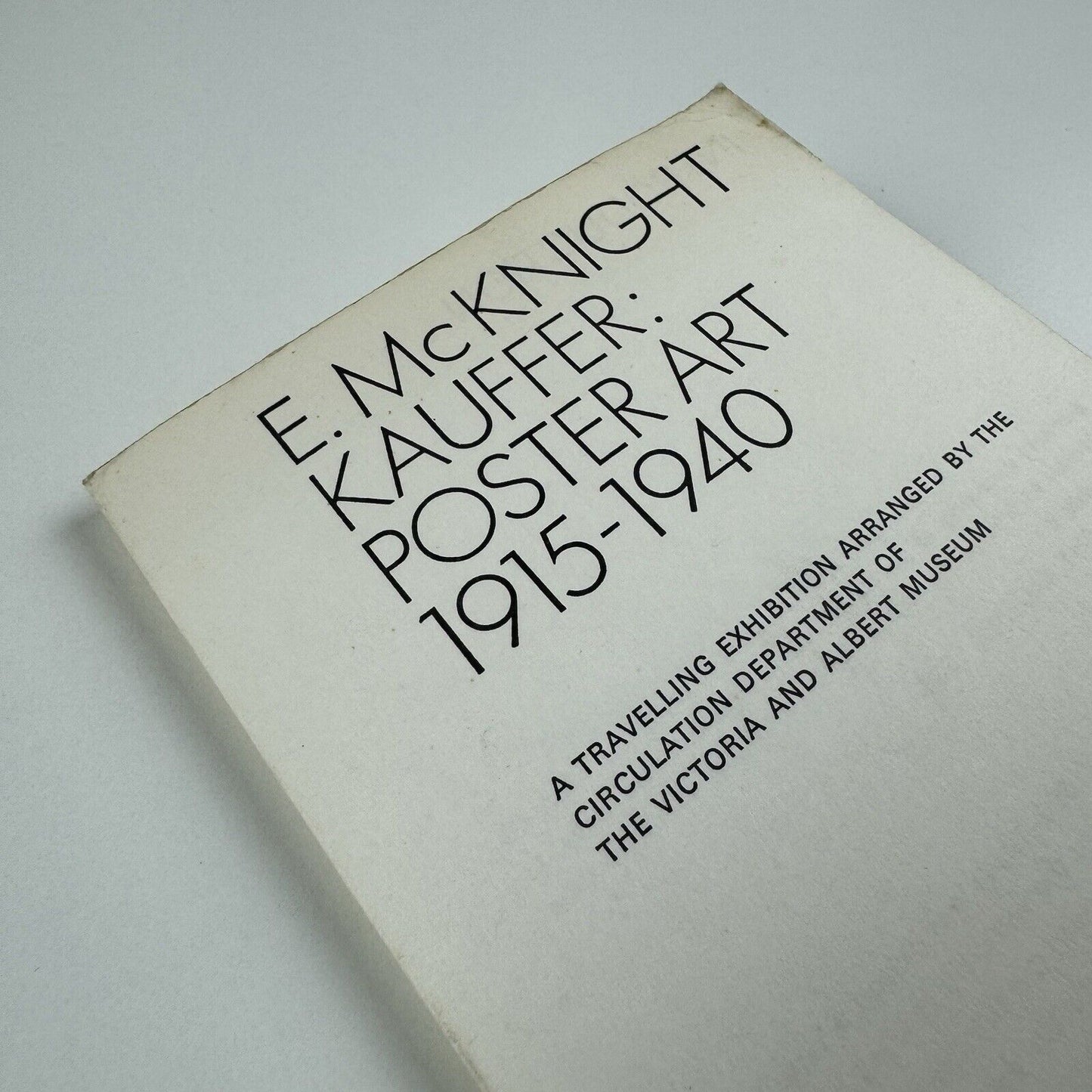 Folding card guide for E.McKnight Kauffer: Poster Art 1915-1940 travelling exhibition organised by V&A Circulation Dept 1973