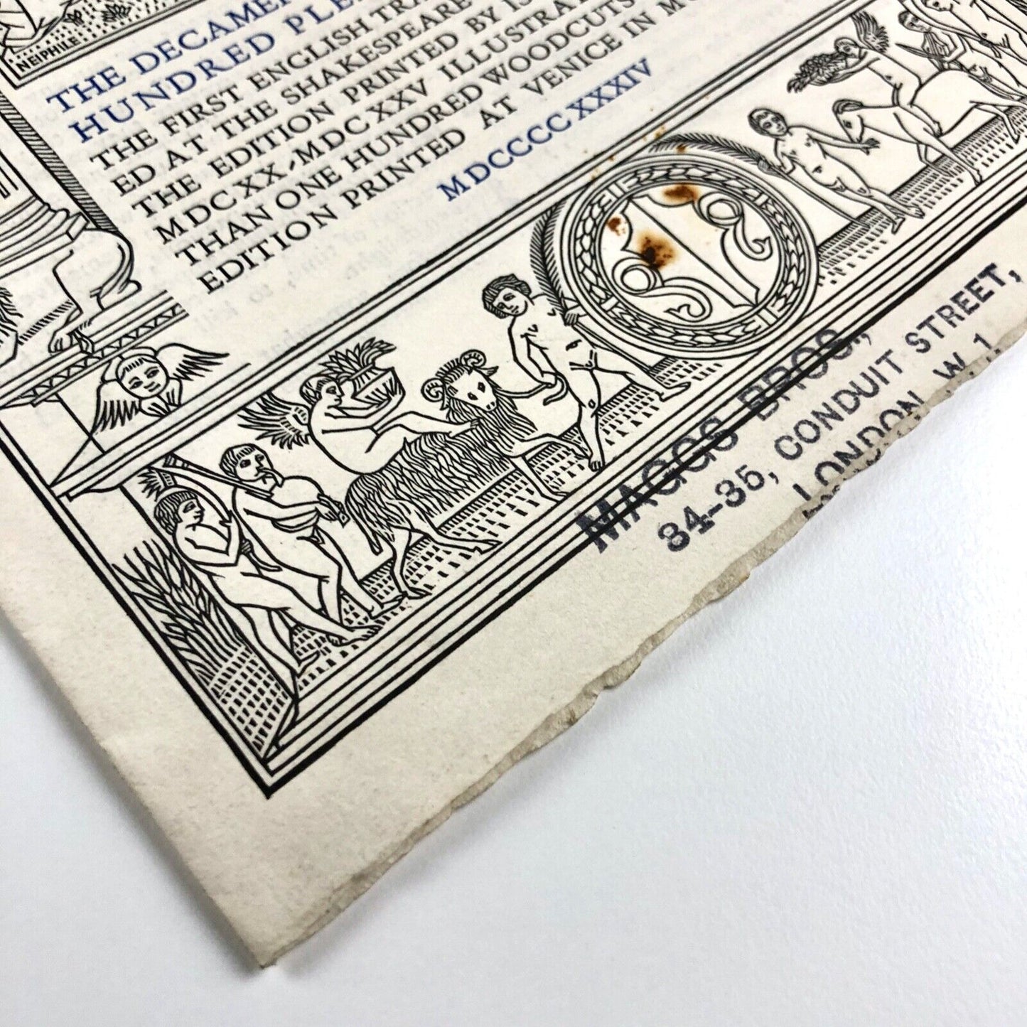 Prospectus for The Decameron Shakespeare Head Press | Edition printed by Isaac Jaggard at The Shakespeare Head Press. First English translation reprint | Maggs Bros, 1938