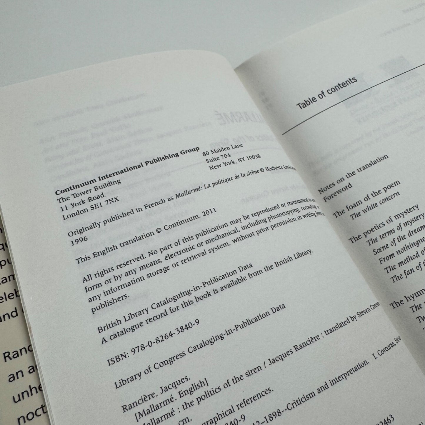 Mallarmé. The politics of the siren by Jacques Rancière. Translated by Steven Corcoran | Continuum Books, 2011