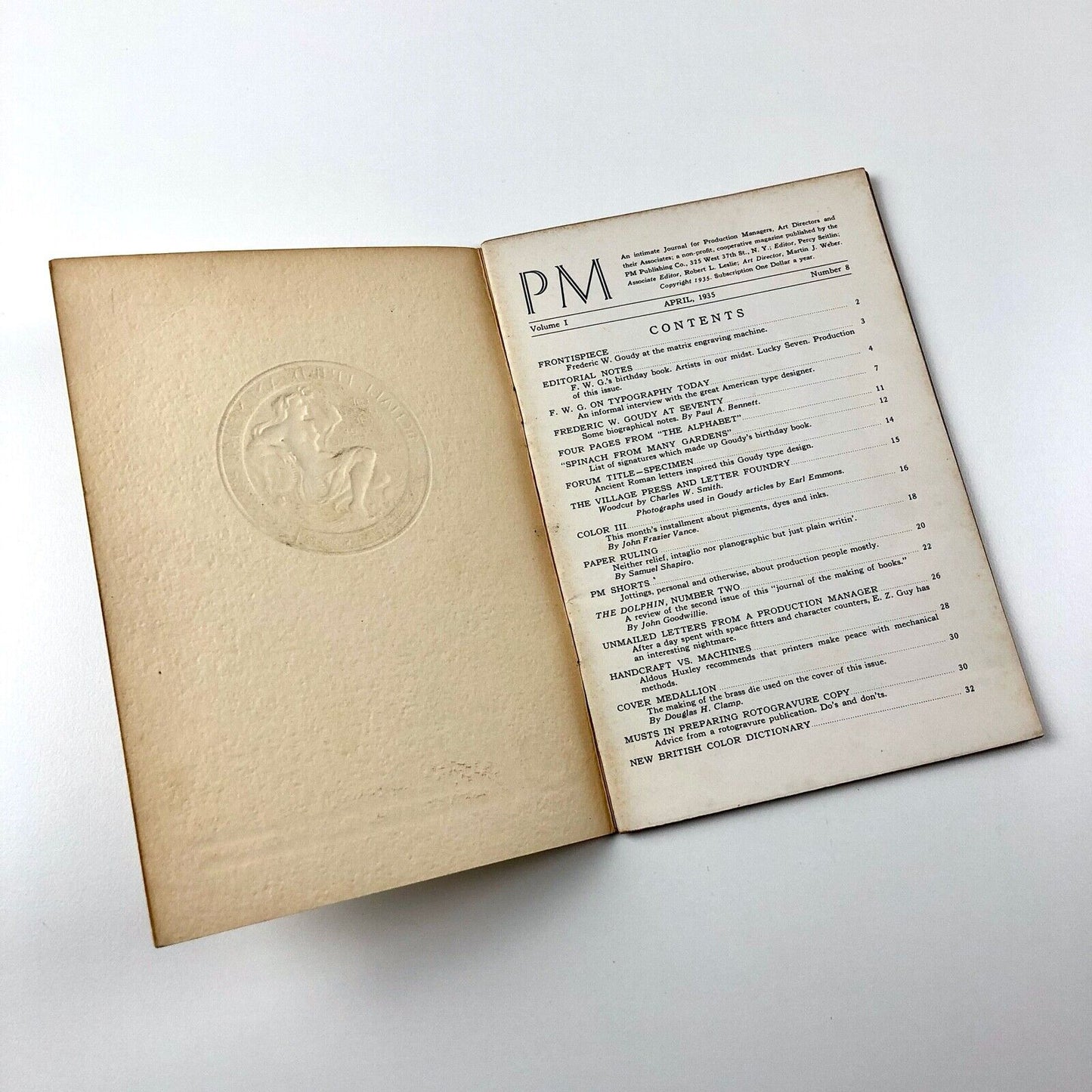 PM issue number 8 | Journal for Production Managers | F. W. Goudy | April 1935