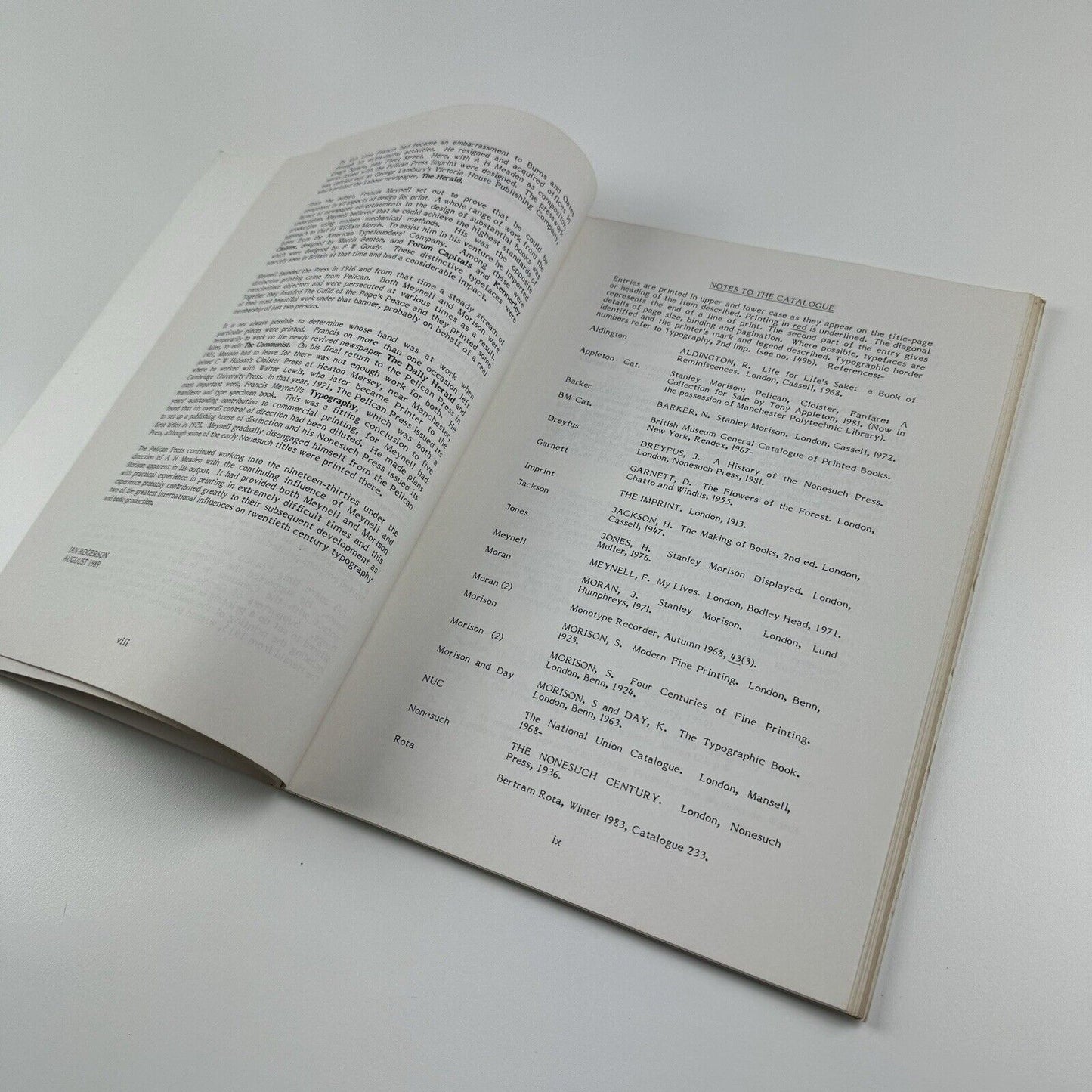 The Pelican Press Francis Meynell and Stanley Morison | Exhibition catalogue booklet, Ian Rogerson 1989