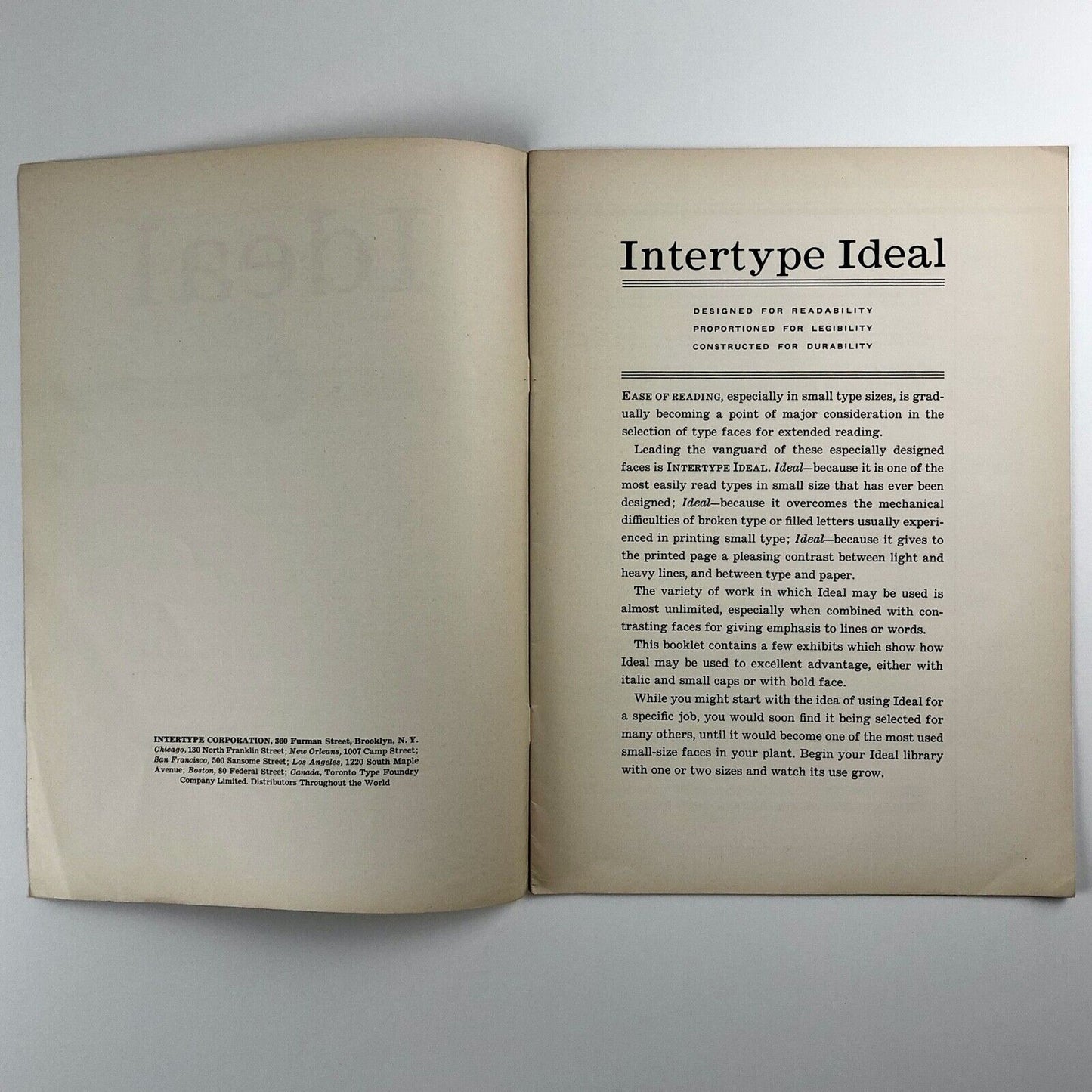 Ideal – A Versatile Intertype Face | Intertype Corporation type specimen booklet
