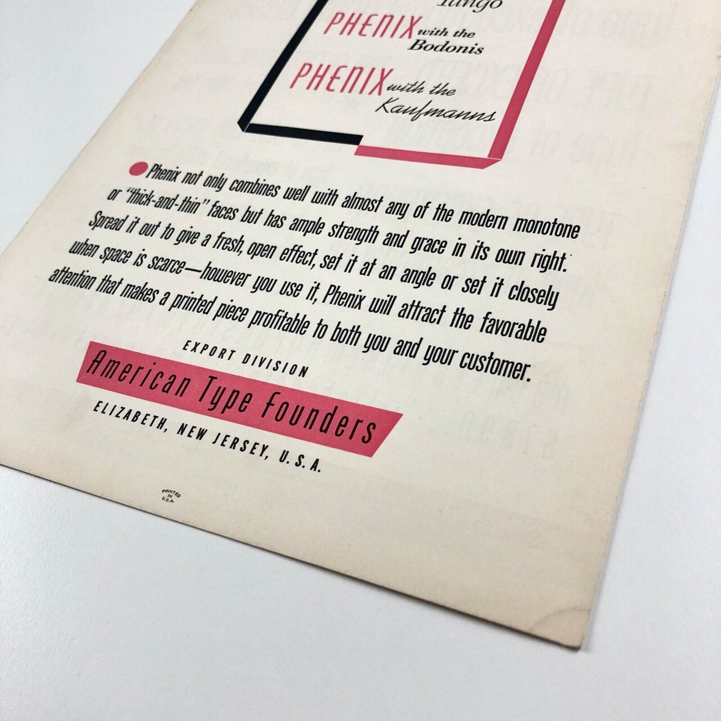 Phenix Condensed Gothic | American Type Founders type specimen leaflet | Undated