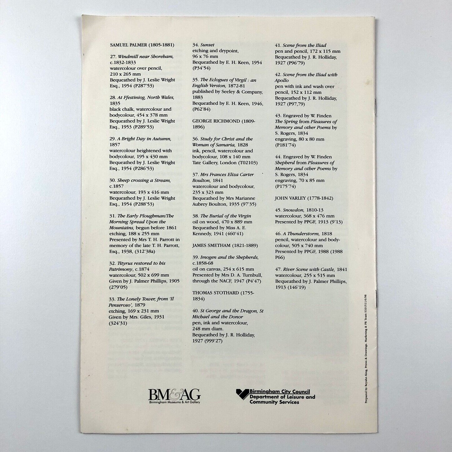 William Blake and His Circle | Birmingham Museum exhibition guide, 1998