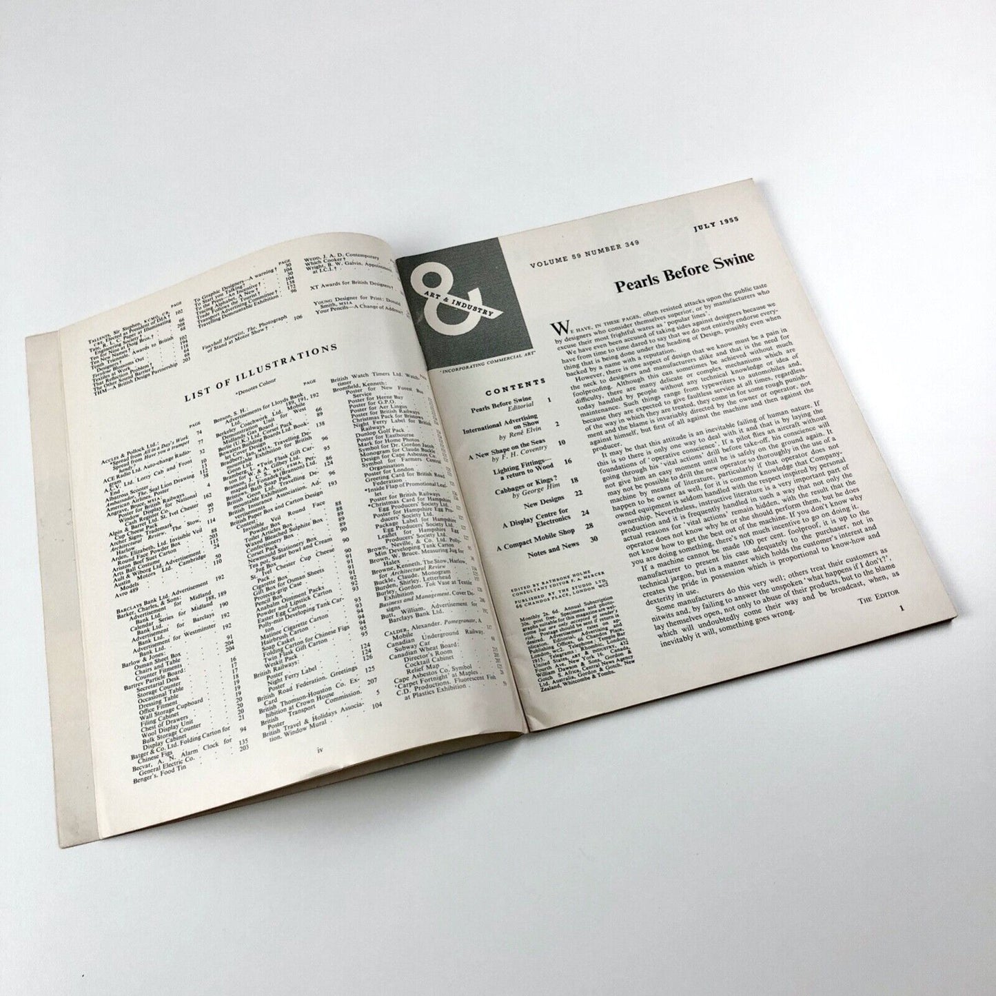 Art & Industry. Pioneer Journal of Industrial Design, July 1955, Volume 58. January to June 1955 | Eds. Frank A. Mercer and Rathbone Holme, The Studio, 1954