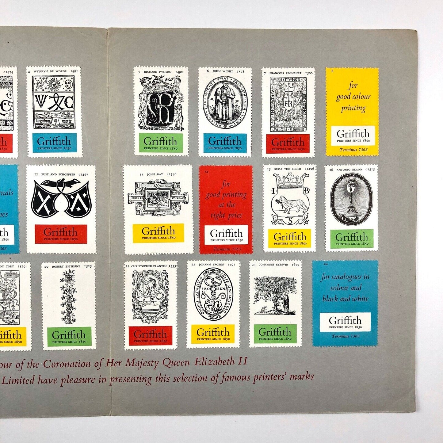 Famous Printers' Marks: folder for the series of stamps | W.P. Griffiths & Sons