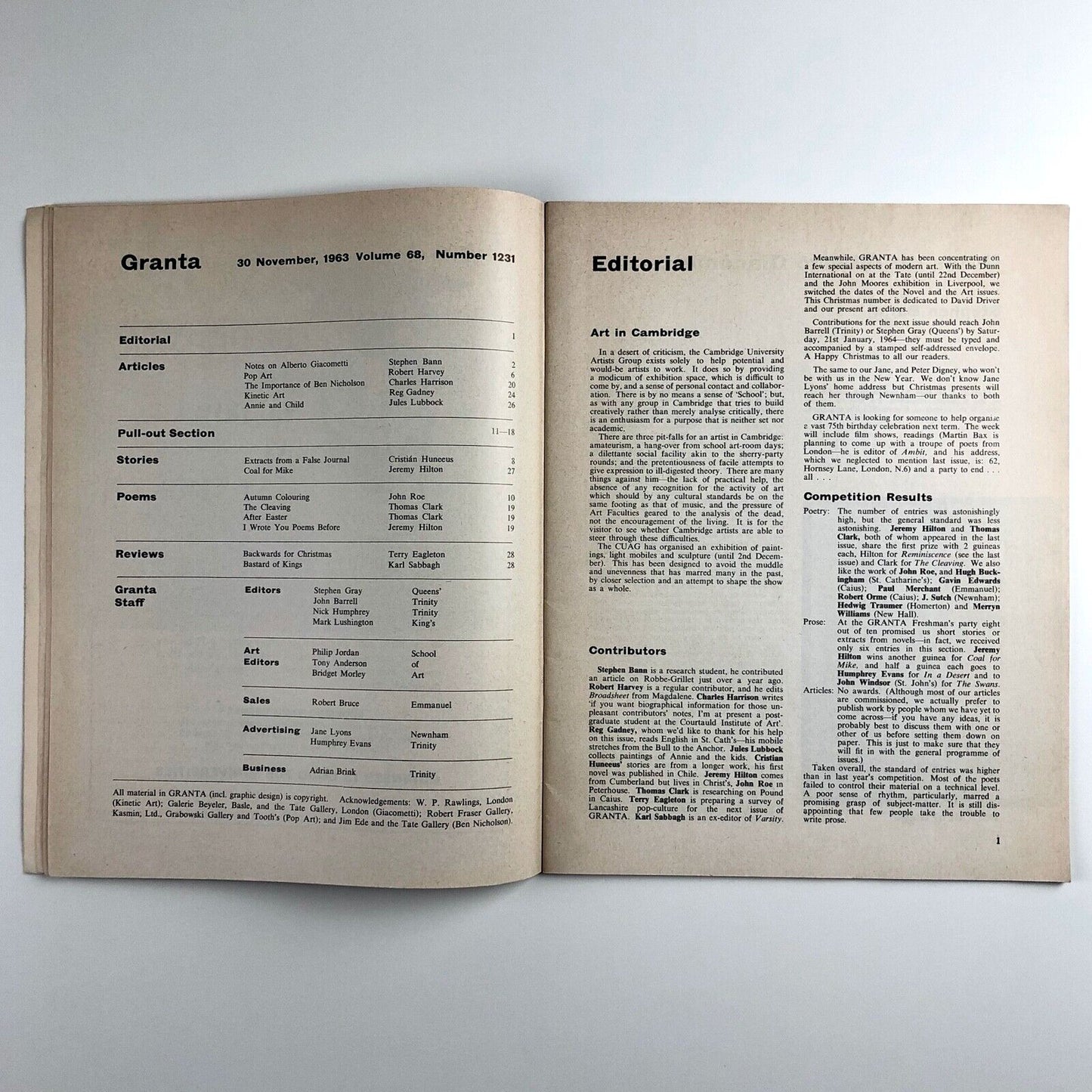 GRANTA – Modern Art Issue | Volume 68, Number 1231 | 30th November 1963