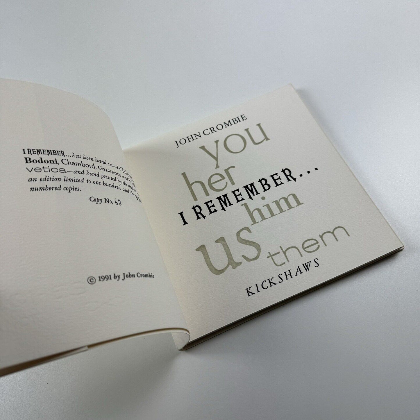 I Remember (you, him, her, us, them) by John Crombie | Kickshaws, Paris, 1991 | No. 63/135