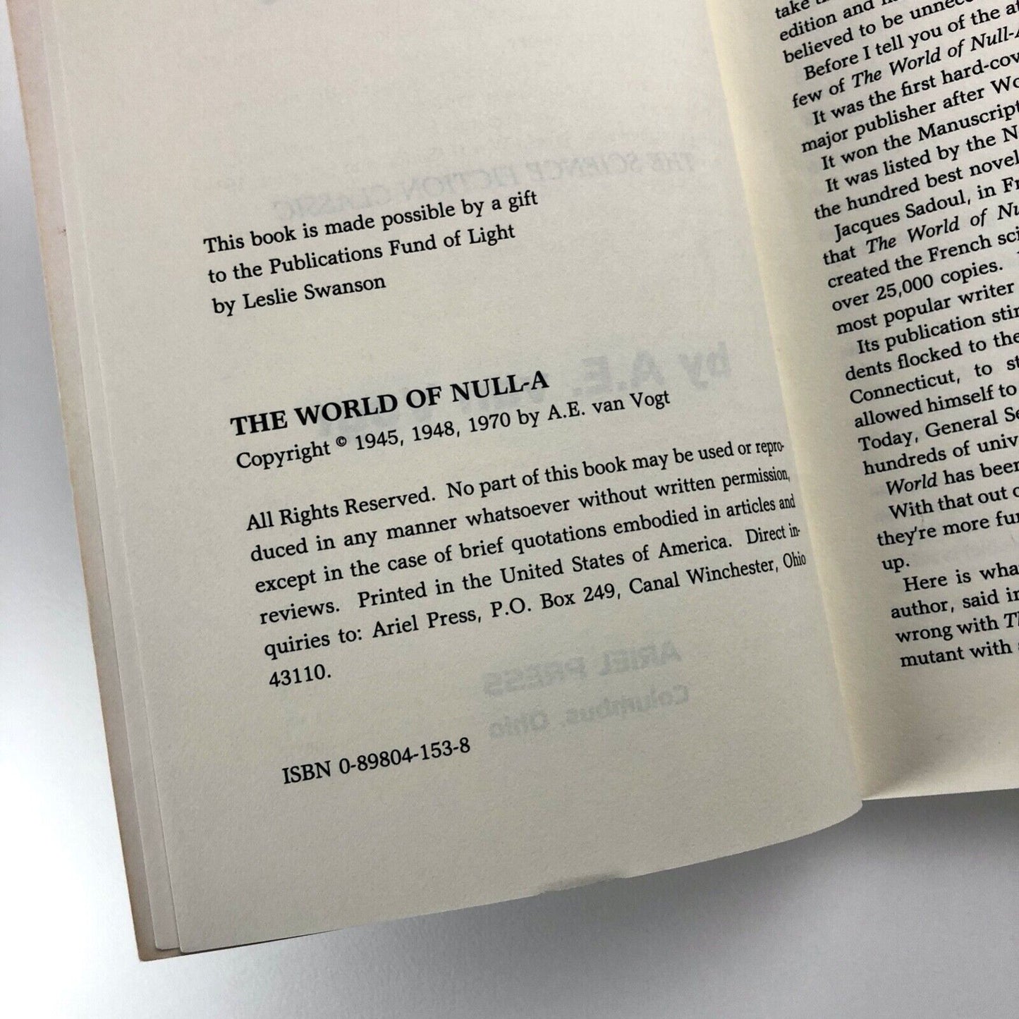 The World of Null-A by A. E. van Vogt | Vintage paperback | Ariel Press, 1970