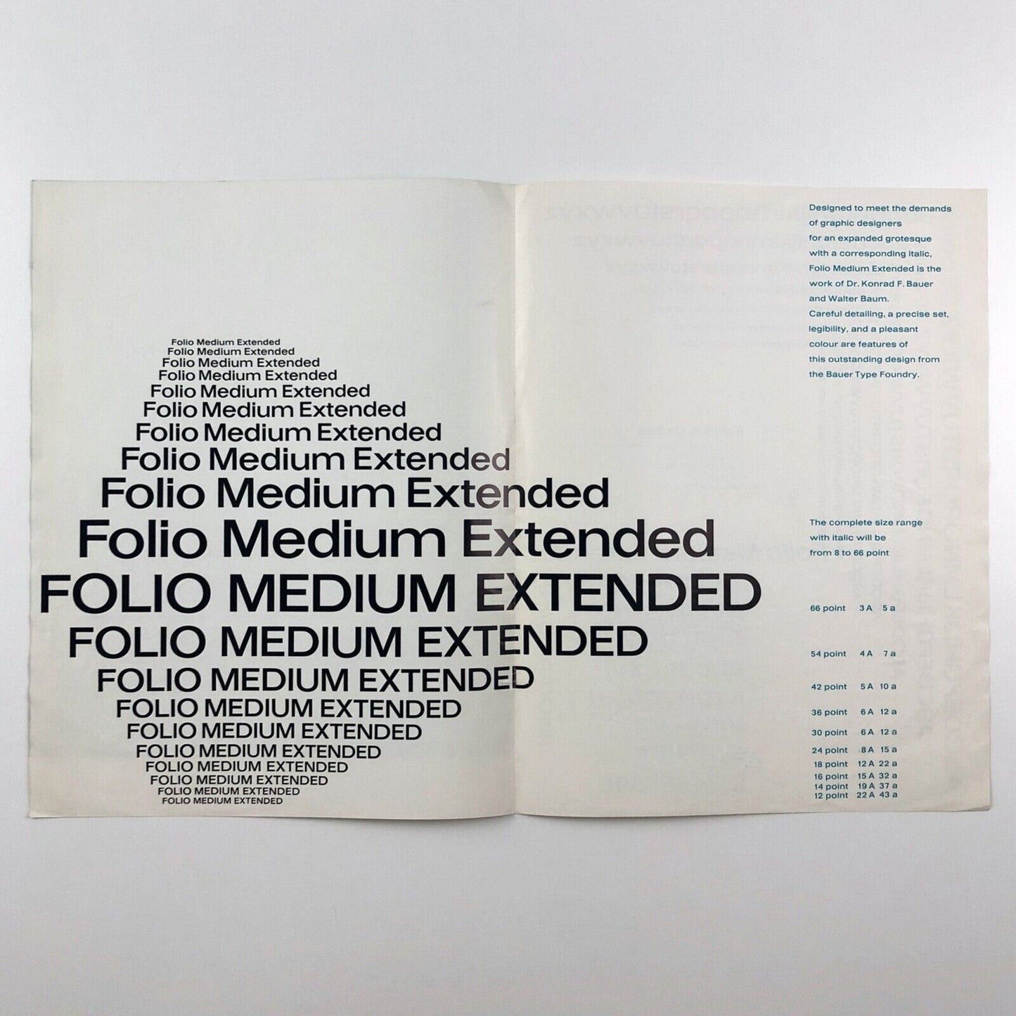 Folio Medium Extended Bauer Type Foundry designed by Dr Konrad F. Bauer and Walter Baum | Soldans Ltd, undated