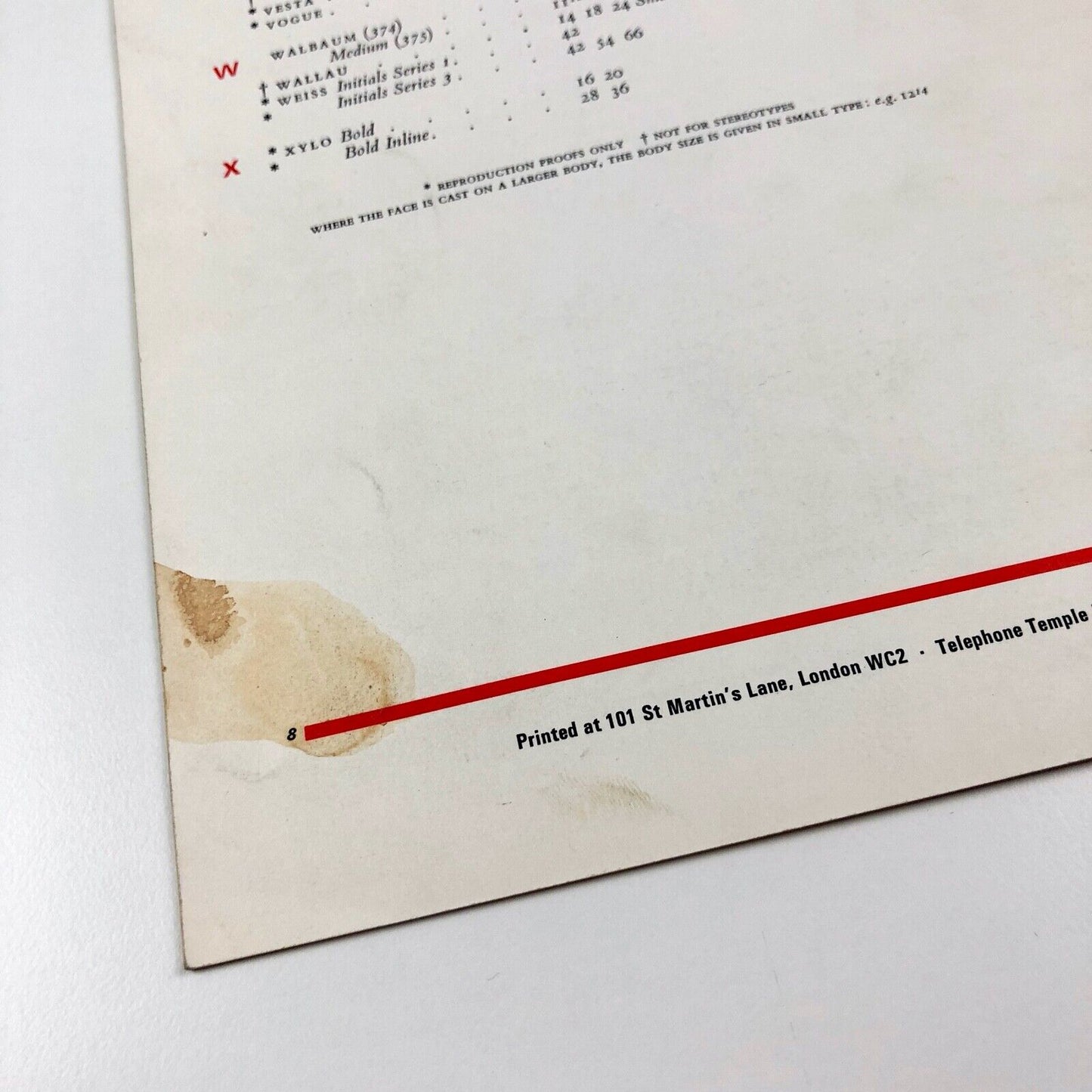 Type founts and sizes held at The Fanfare Press | Type specimen leaflet