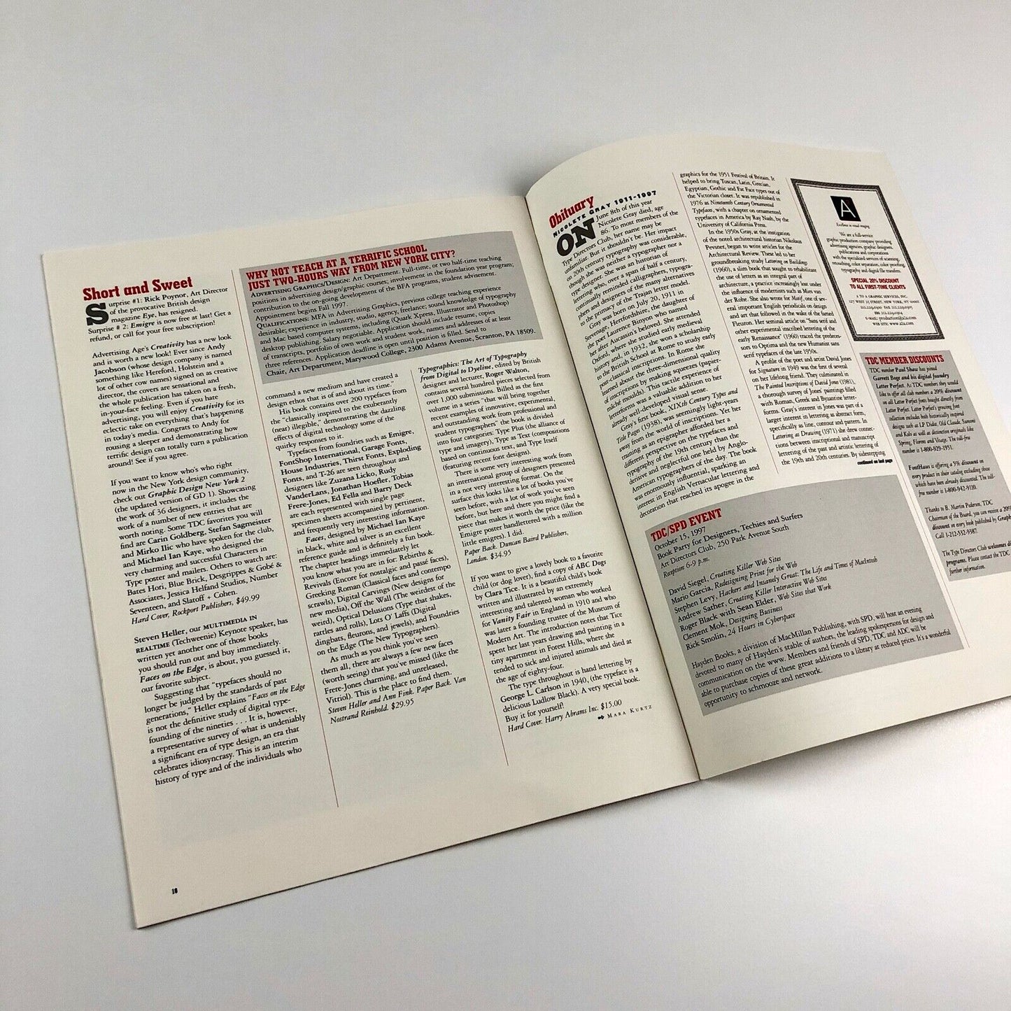 Letterspace. The Newsletter of the Type Directors Club 1997 | With Nicolete Gray obituary