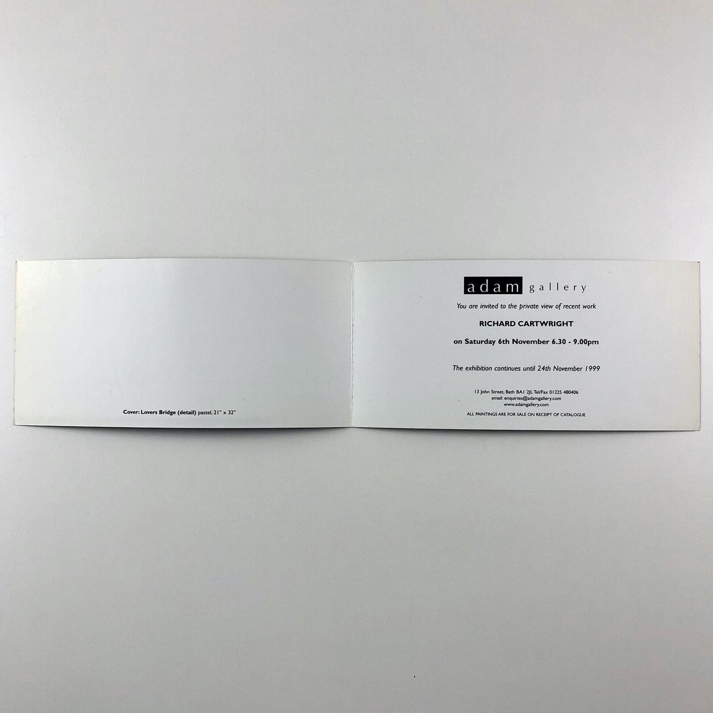 Richard Cartwright | Adam Gallery Bath 4-page private view invitation card, 1999