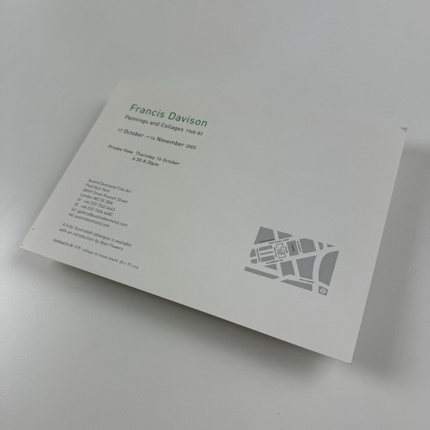 Francis Davison private view invitation – Paintings & Collages 1948-83 | Austin/Desmond, 2003