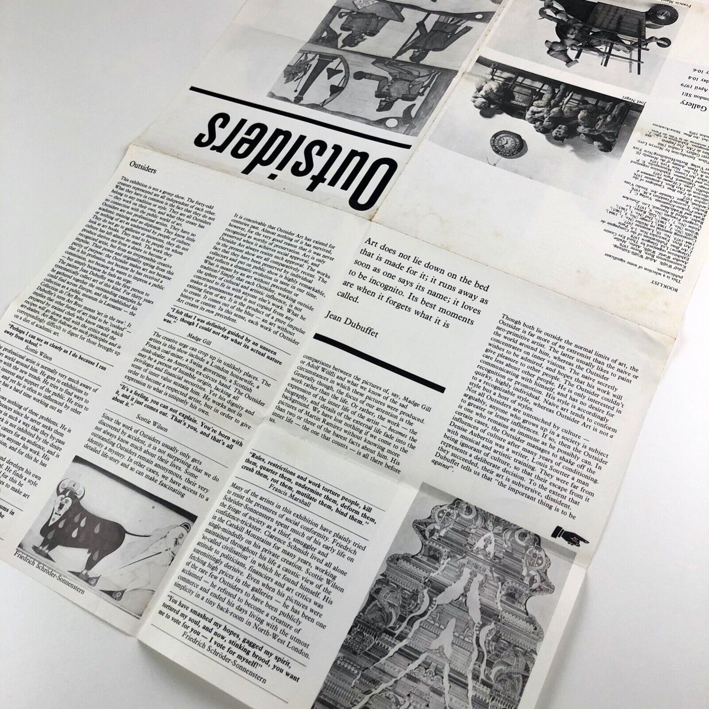 Fold out gallery guide for Outsiders | Hayward Gallery and Arts Council, 1979