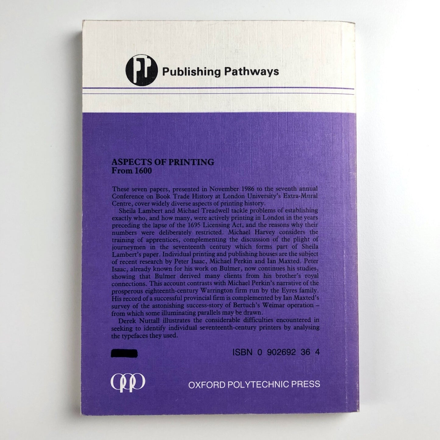 Aspects of Printing From 1600 | Robin Myers and Michael Harris | Publishing Pathways, 1987