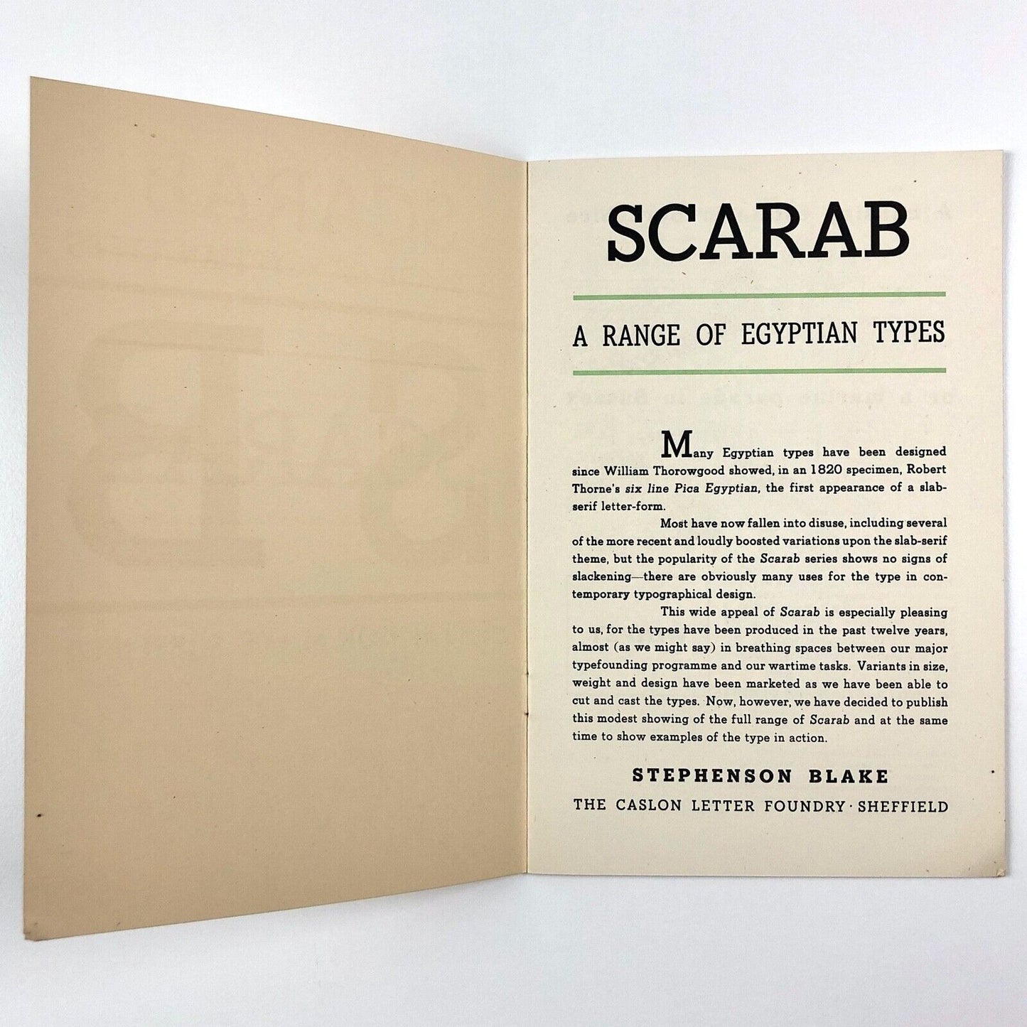 Scarab: a Range of Egyptian Types | Stephenson Blake, Caslon Letter Foundry