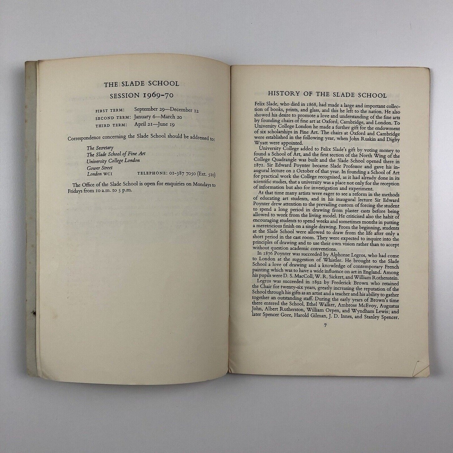 Slade School of Fine Art Prospectus 1969-70 University College London