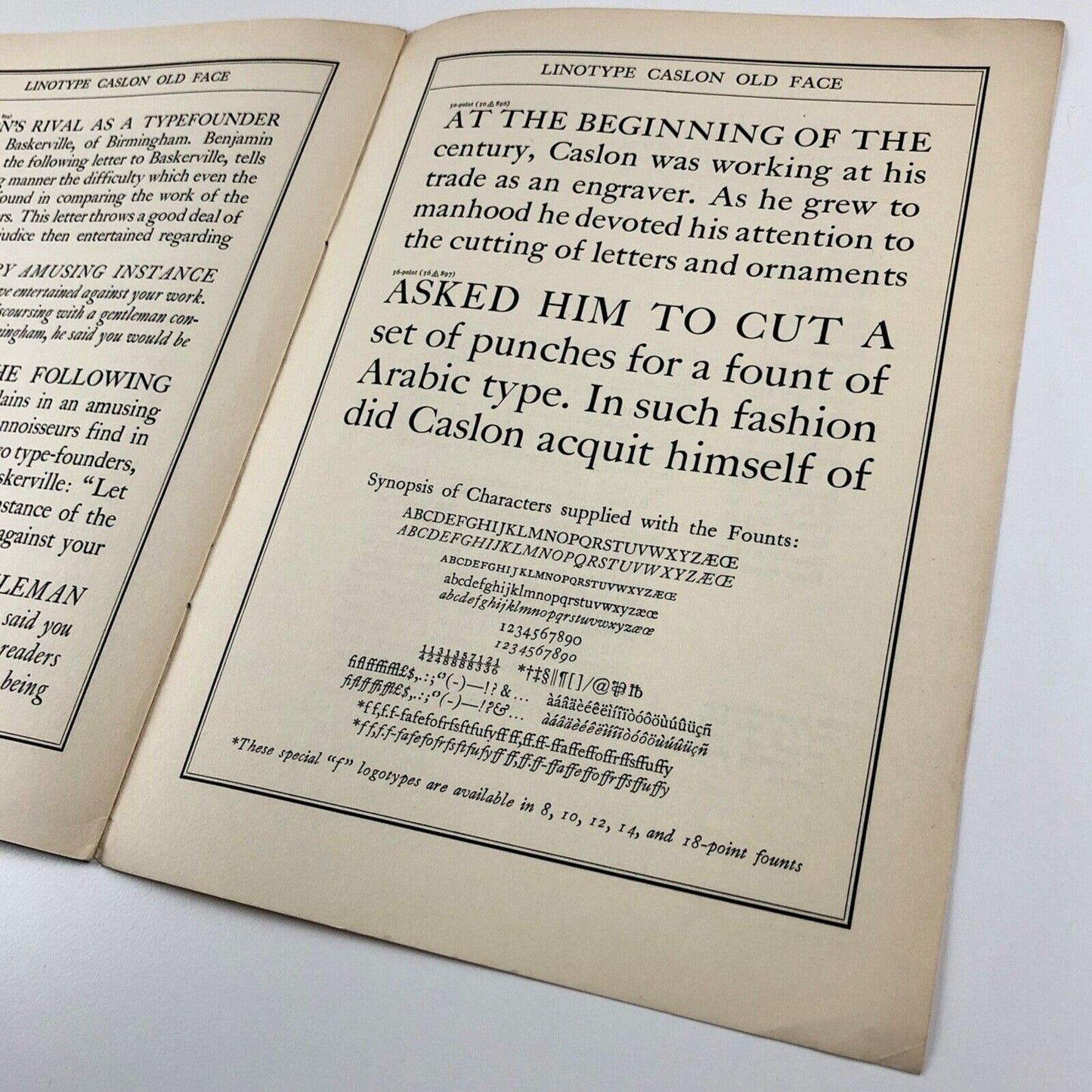 Linotype Caslon Old Face Series specimen booklet | Linotype & Machinery, 1930