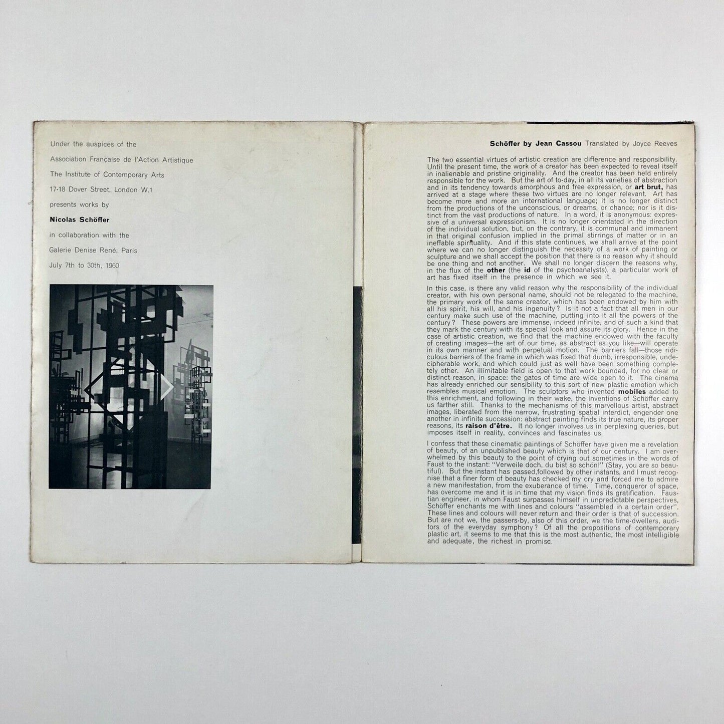 Nicolas Schöffer | Institute of Contemporary Arts ICA | Galerie Denise René, 1960