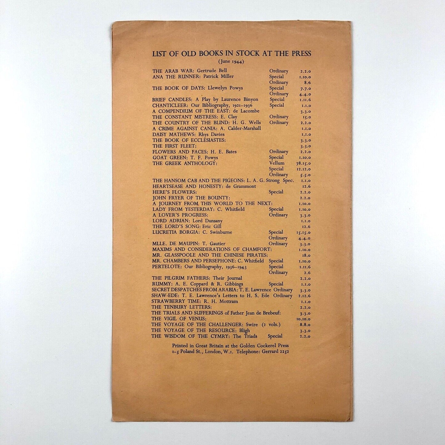 The Golden Cockerel Press | Per Ardua Ad Victoriam – 1944 prospectus leaflet | John Buckland-Wright