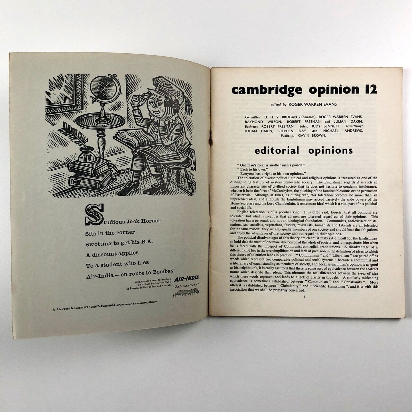 Cambridge Opinion The Humanist No. 12, January 1959 | edited by Roger Warren Evans