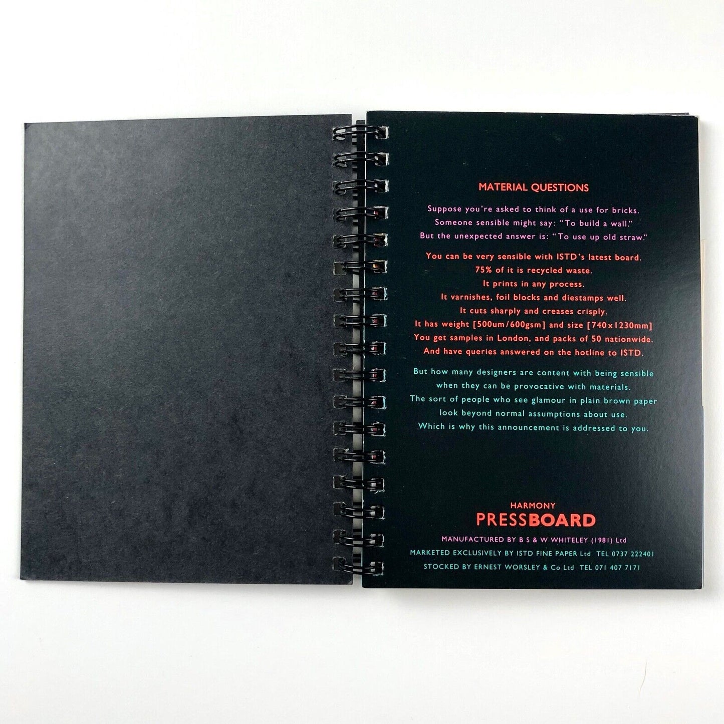ISTD Harmony Pressboard – paper sample booklet | Designed by The Partners, 1992