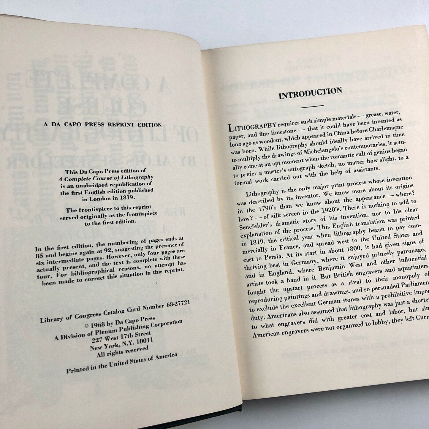 A Complete Course of Lithography by Alois Senefelder | De Capo Press, 1968