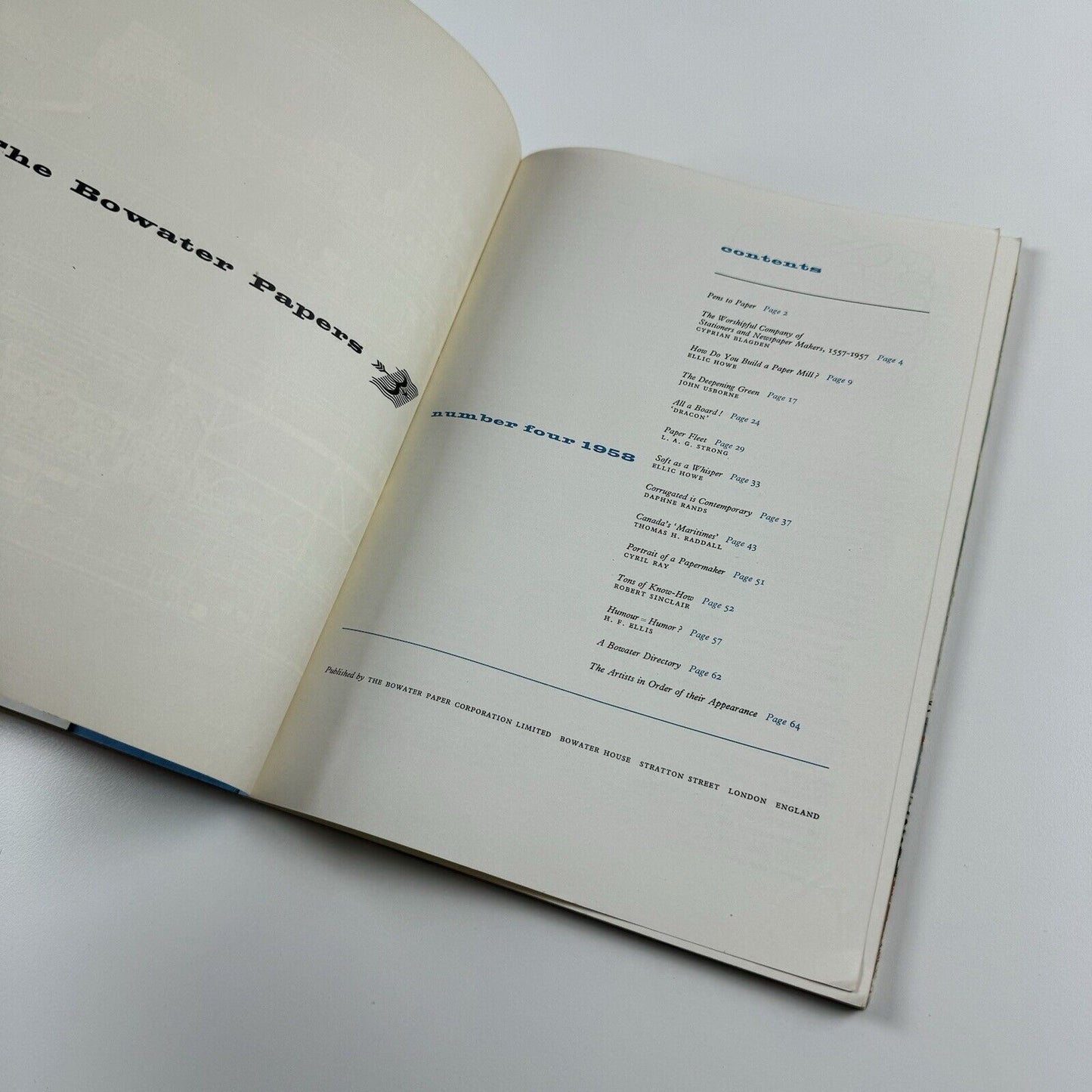 Bowater Papers Number 4 1958 | Cover design by George Him