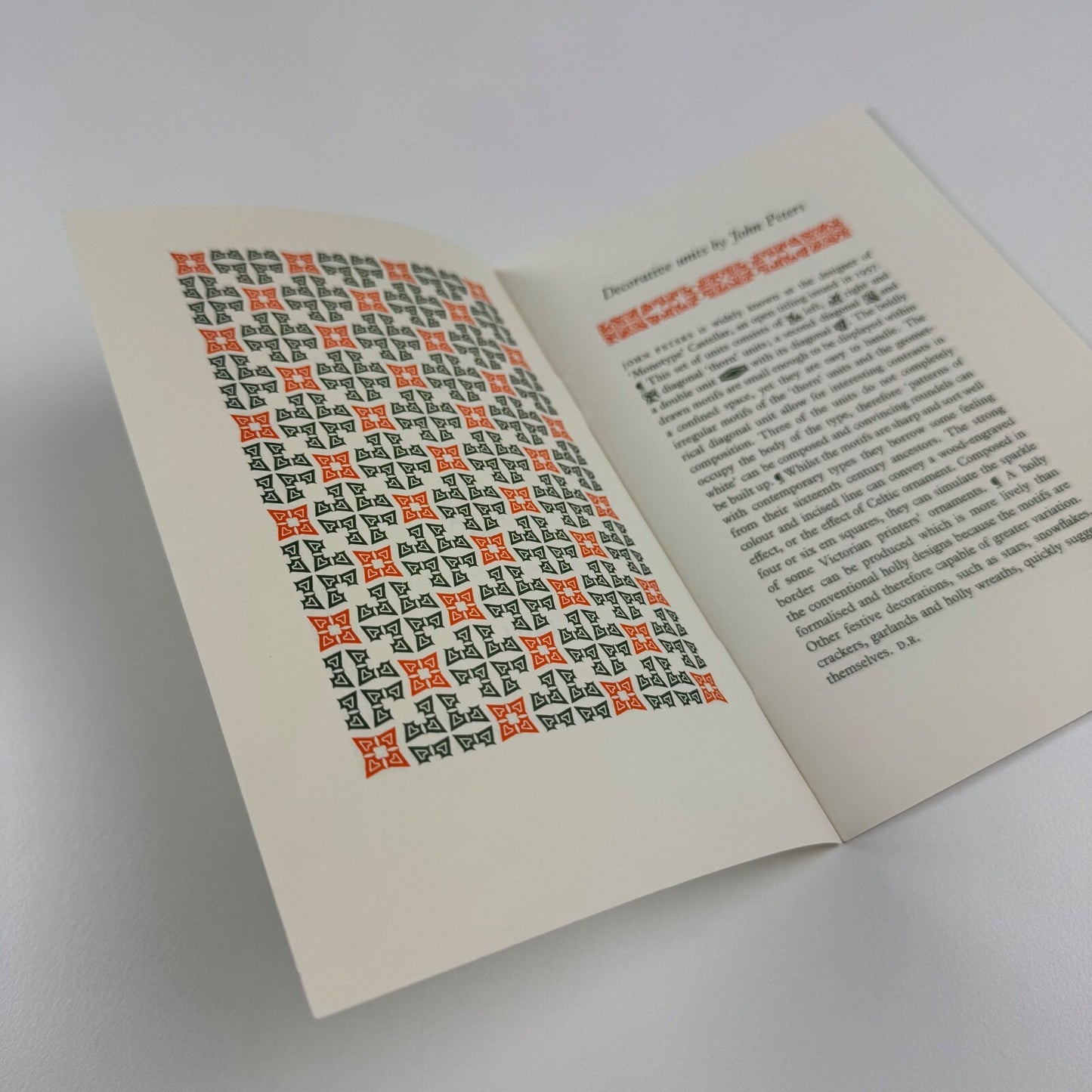 Leaflet for Monotype Decorative Units Designed by John Peters. Leeds College of Technology Department of Printing, 1964