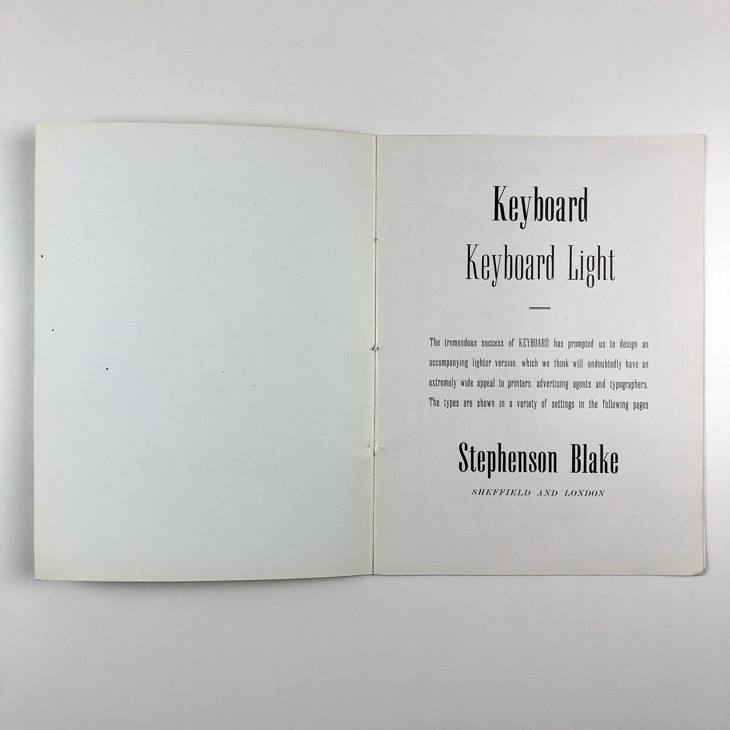 Keyboard and Keyboard Light | Stephenson Blake type specimen booklet