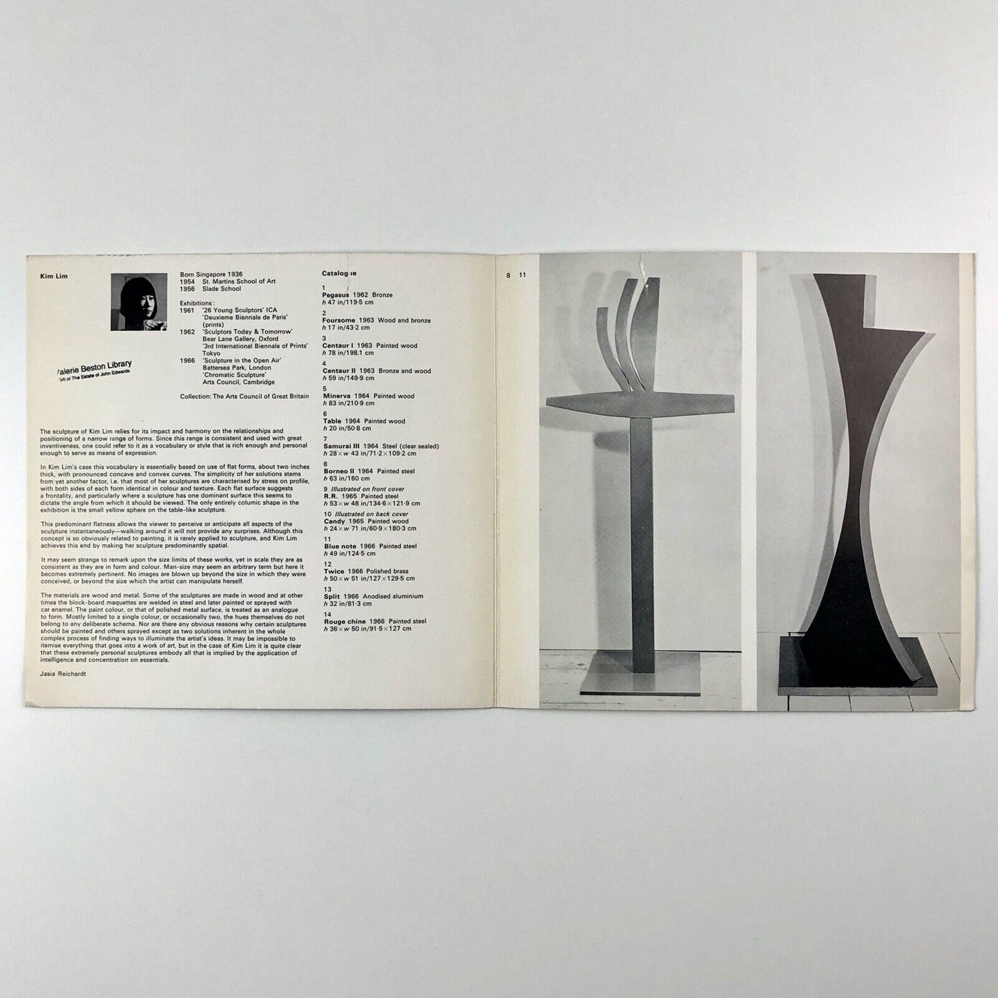 Kim Lim. Sculpture | Axiom Gallery 1966 | Jasia Reichardt introduction