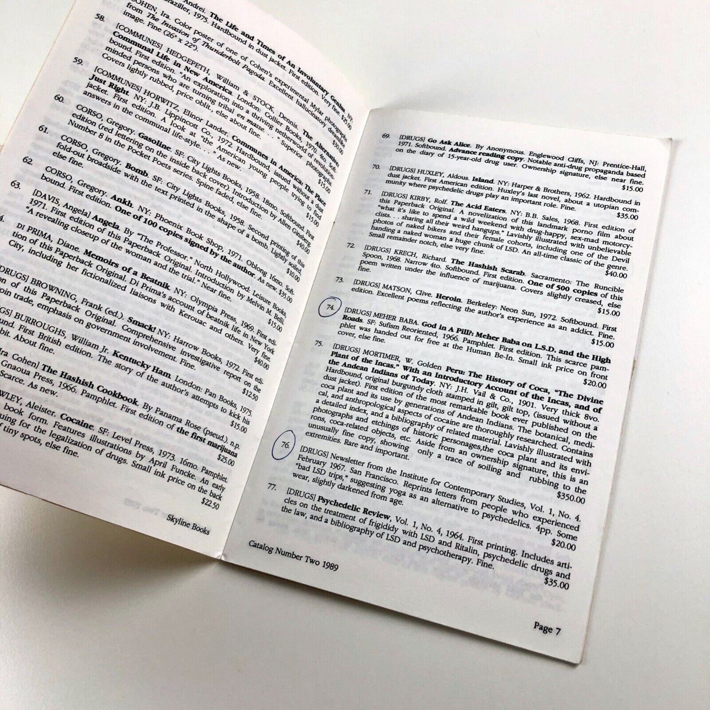 Skyline Books, Forest Knolls, California, Catalog No Two | Counterculture, Beat and Modern Literature, 1989