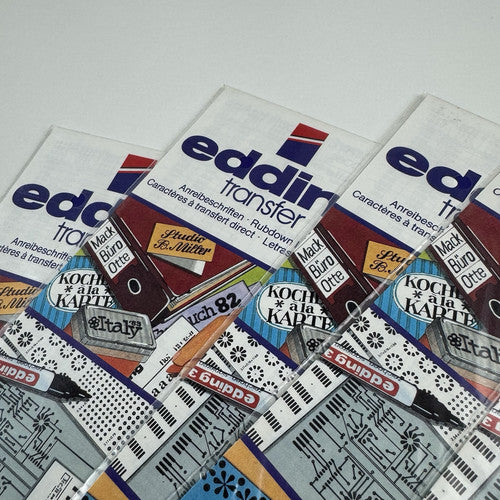 Six unopened packs of sheets of edding transfer ref 4122 Eurostile Normal 18 point
