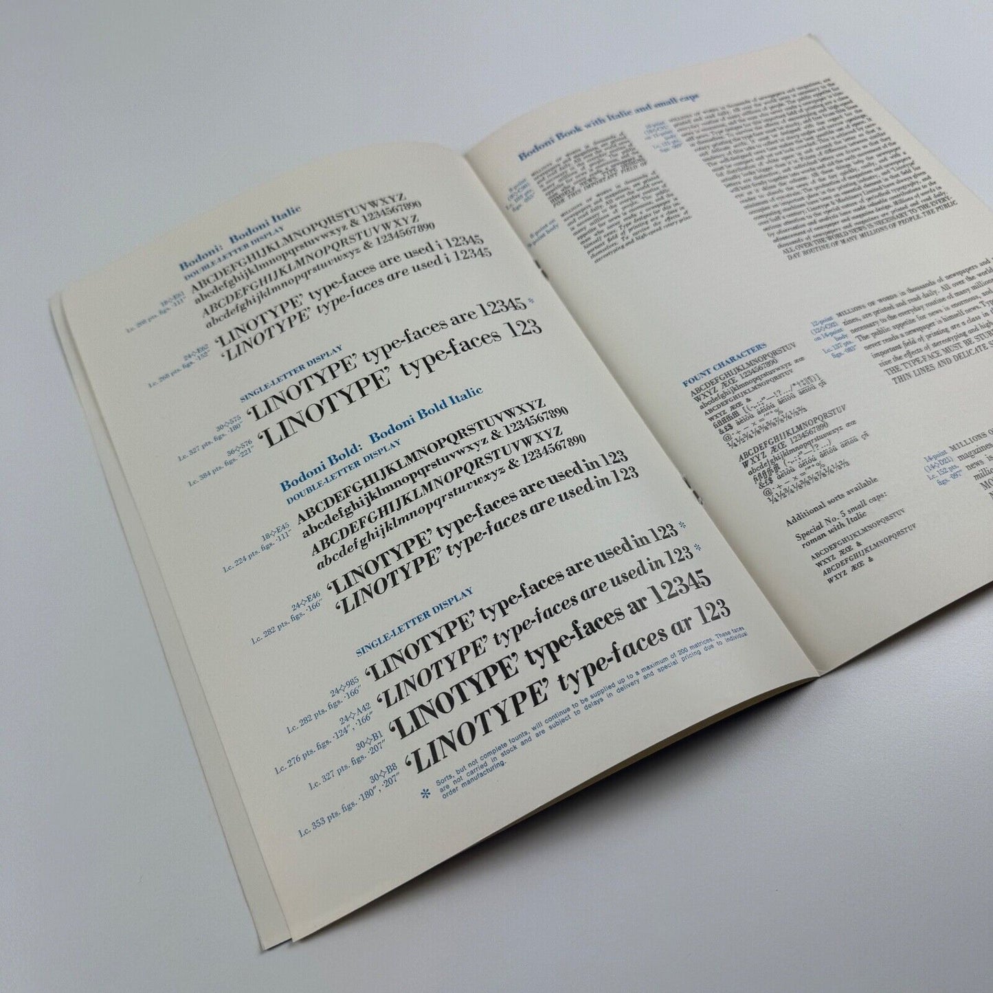 Linotype Bodoni. Type specimen sheet. Undated, maybe 1967