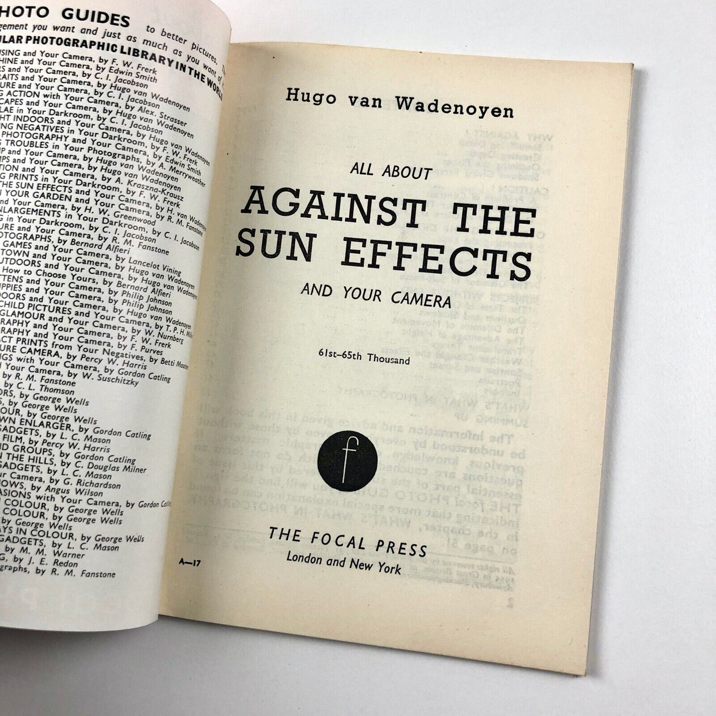All About... Against The Sun Effects and Your Camera | Hugo van Wadenoyen, | A Focal Photo Guide, 1954