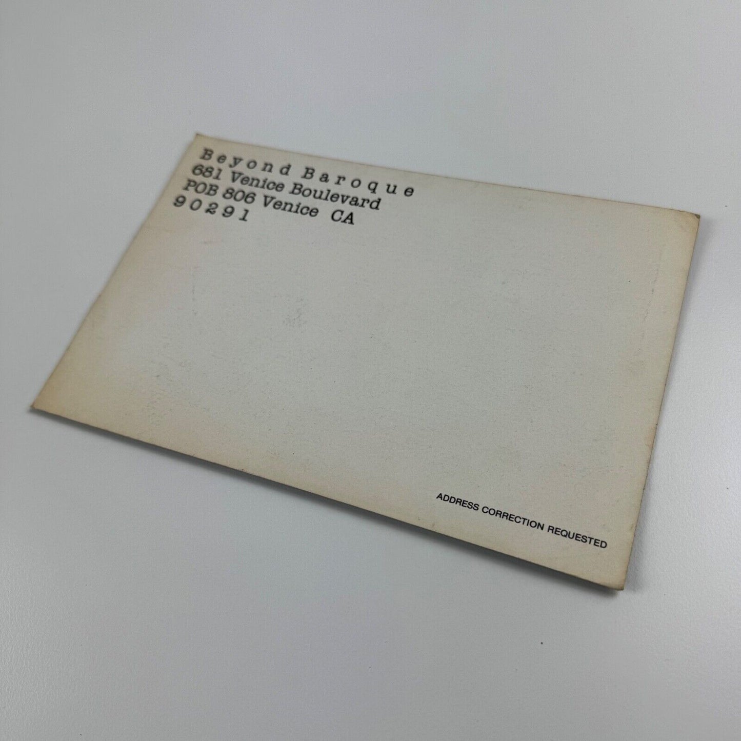 Promotional card for Lately in L.A.: Video. Curator Kathy Huffman. Long Beach Museum of Art installation held between 22 March and 7 May 1982. John Arvanites, Nancy Buchanan, Ben Chase, Hildegarde Duane & David Lamelas, Ilene Segalove