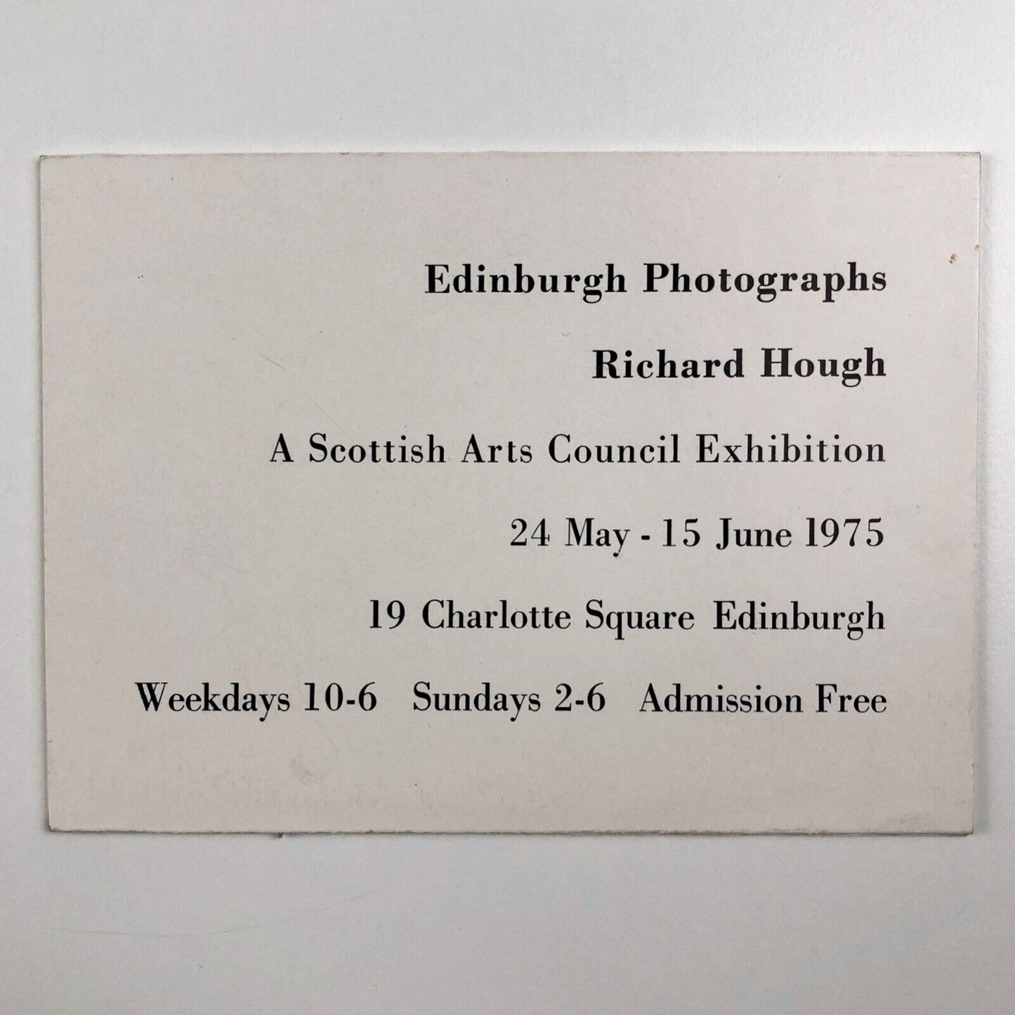 Folding card for Edinburgh Photographs. Richard Hough | A Scottish Arts Council Exhibition, 1975