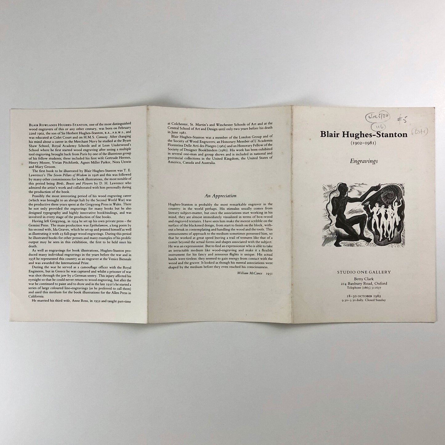 Blair Hughes-Stanton (1902-1981). Engravings | Studio One Gallery, Oxford 1982 | Exhibition leaflet