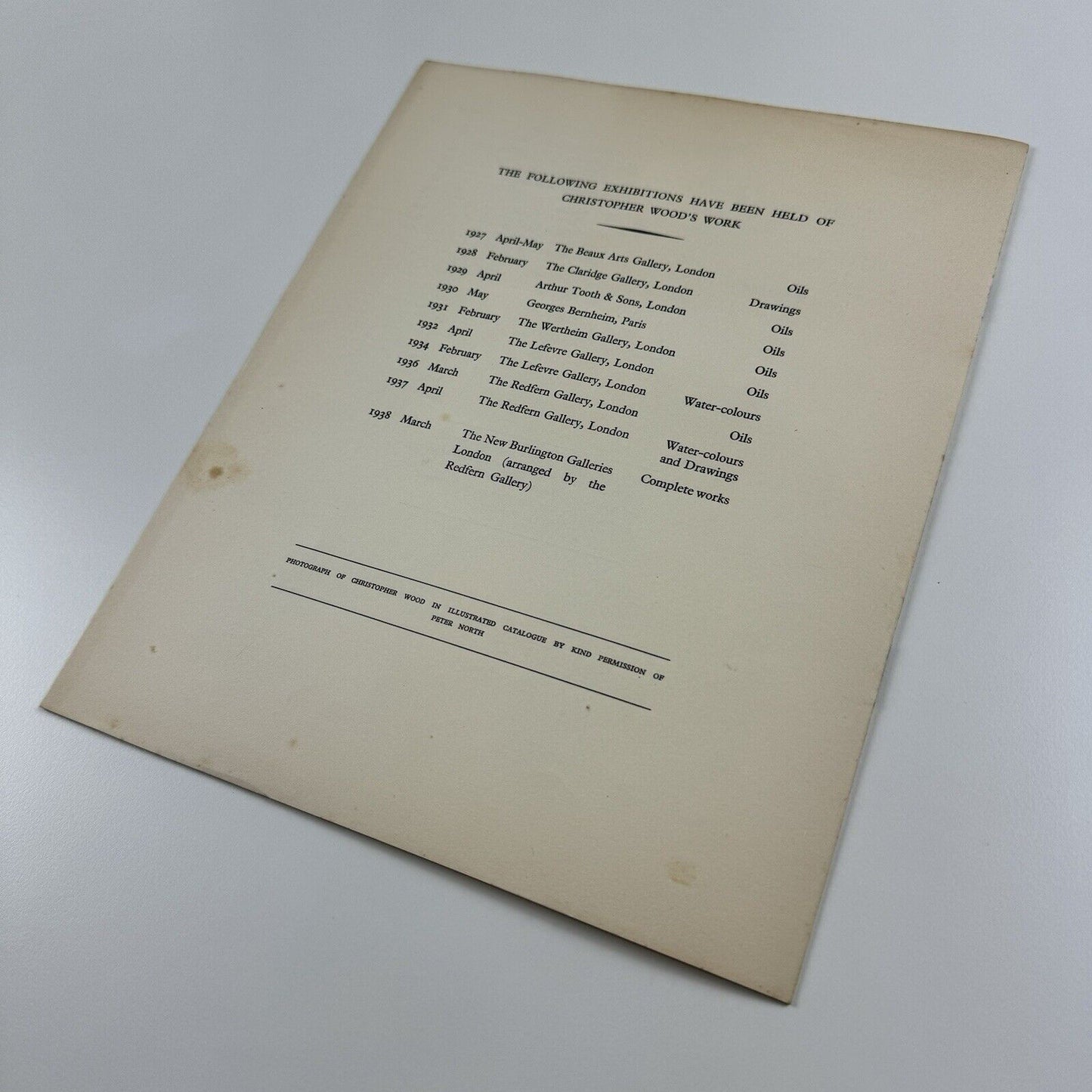 Christopher Wood – Exhibition of Complete Works | New Burlington Galleries / Redfern Gallery leaflet, 1938