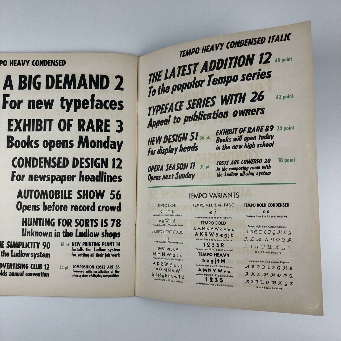 Ludlow Tempo type specimen | Ludlow Typography Company, R. Hunter Middleton, 1930