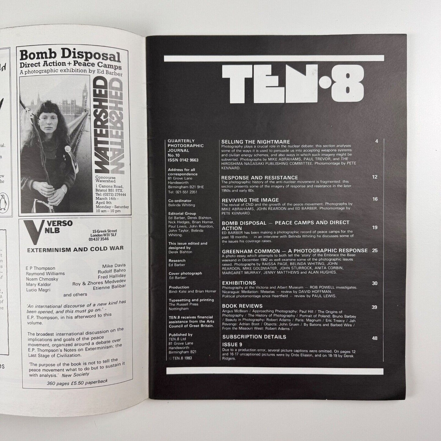 Ten.8 Quarterly photographic journal, No. 10, 1983. Photography Peace & Protest. Arts Council of Great Britain. Includes article on CND