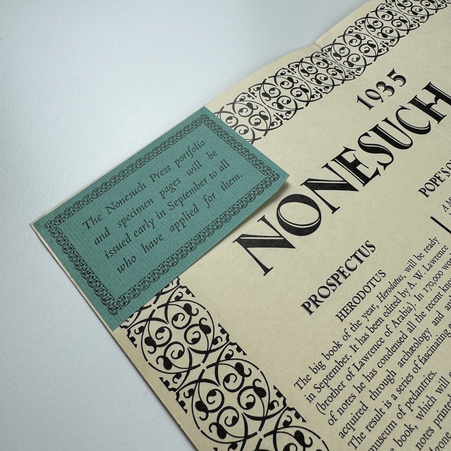Nonesuch News – 1935 – broadsheet/poster folded | The Nonesuch Press